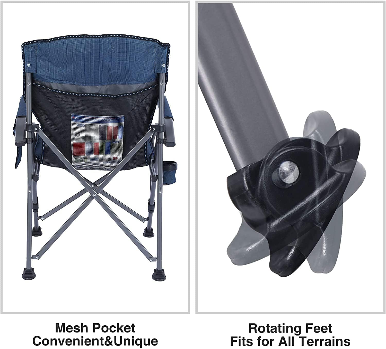 Set of 2 Oversized Folding Camping Chairs 200kg Navy