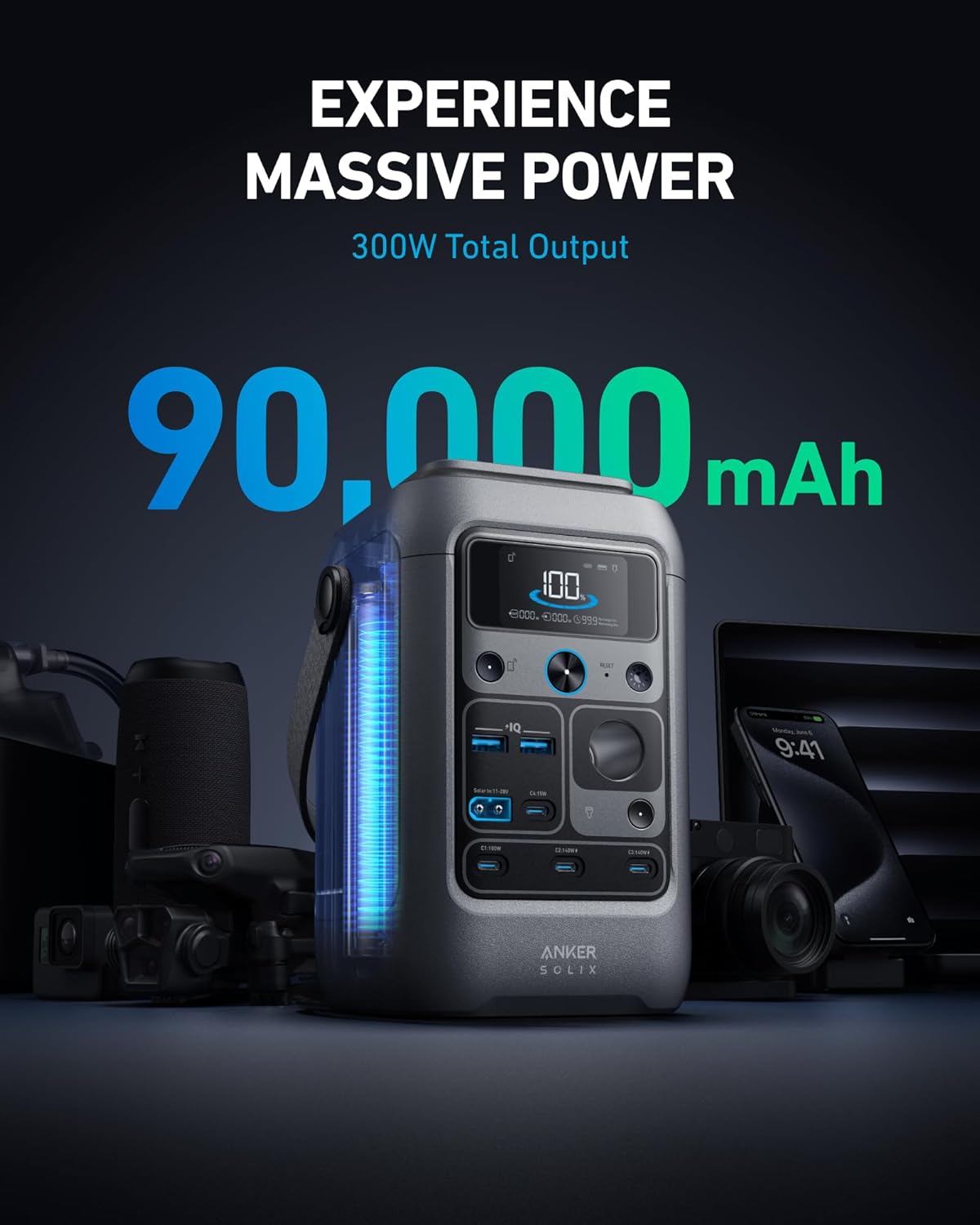 300W Portable Power Station 288Wh Solar Generator w 60W Panel
