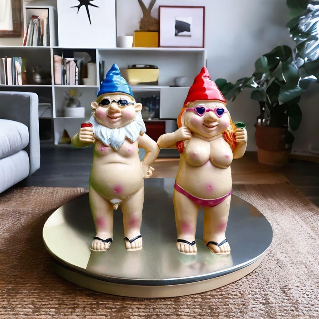 2pcs Funny Garden Gnome Statue Resin Outdoor Lawn Decor Set