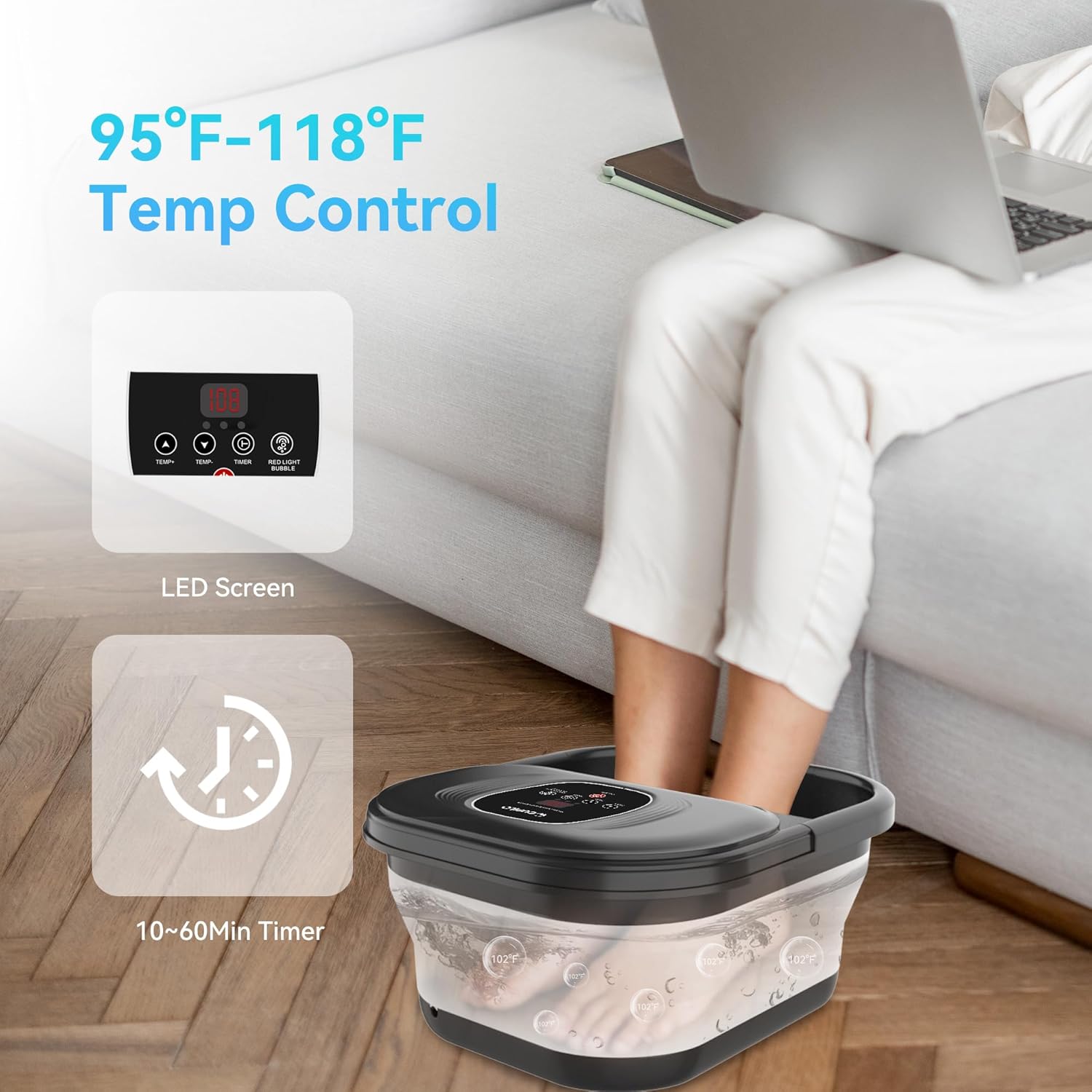 Foldable Foot Spa Bath Heat Bubble Shiatsu Rollers Pedicure