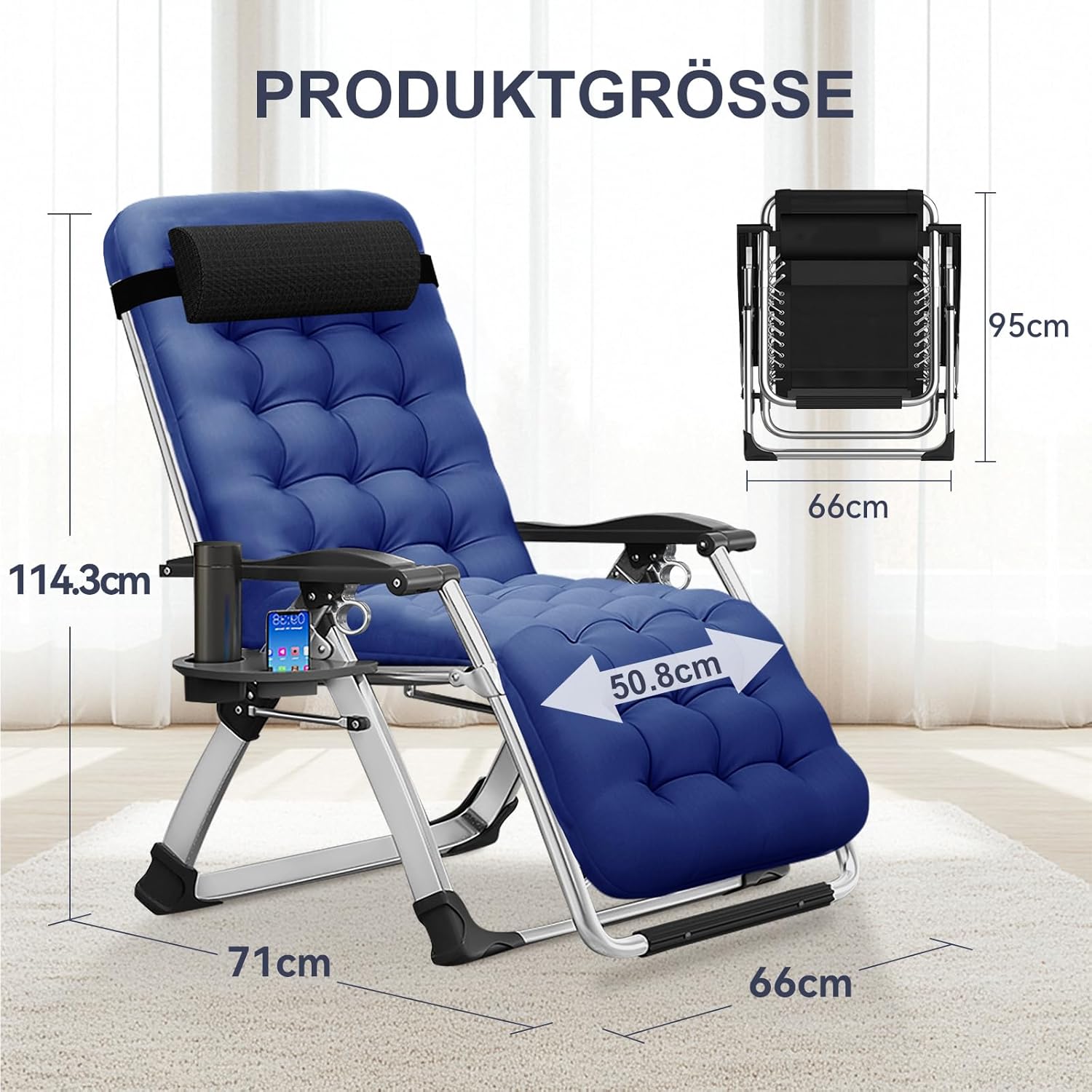 Zero Gravity Folding Recliner Chair Blue 200KG Cushion