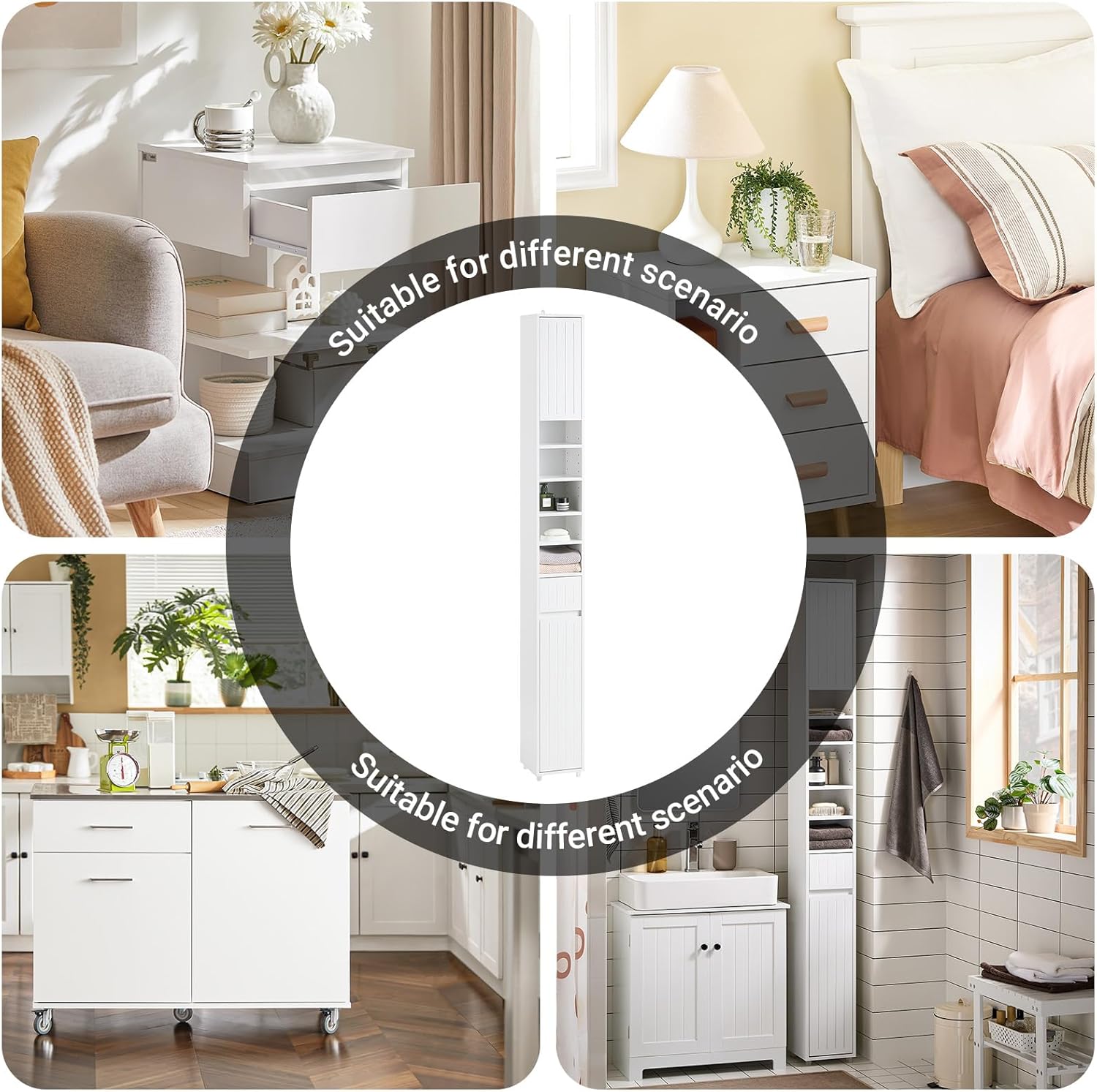 Slim Tall Bathroom Storage Cabinet White Drawer Shelves Unit