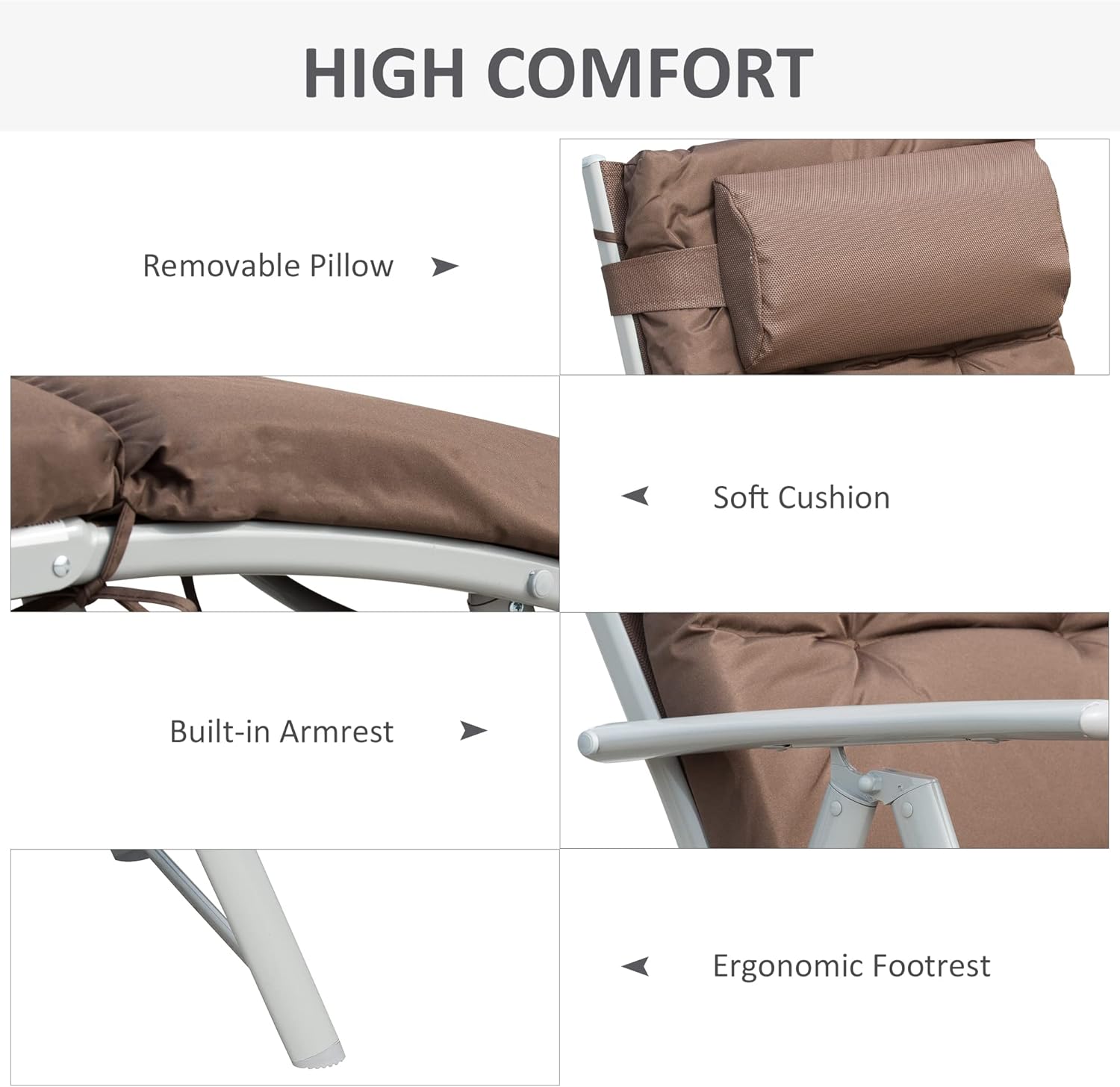 7 Level Folding Sun Lounger Recliner with Headrest Brown