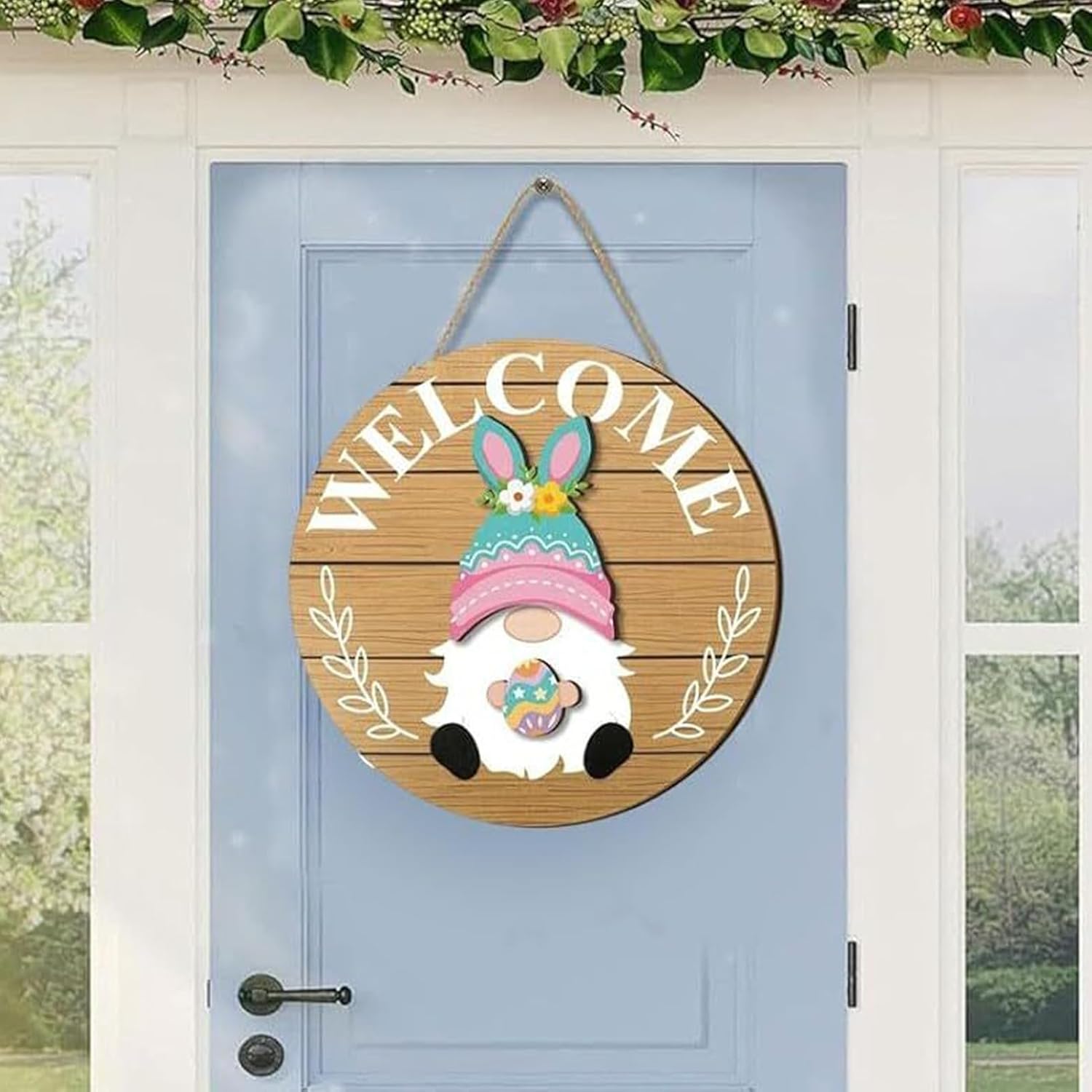 Gnome Welcome Sign Wooden Door Decor Seasonal Changeable