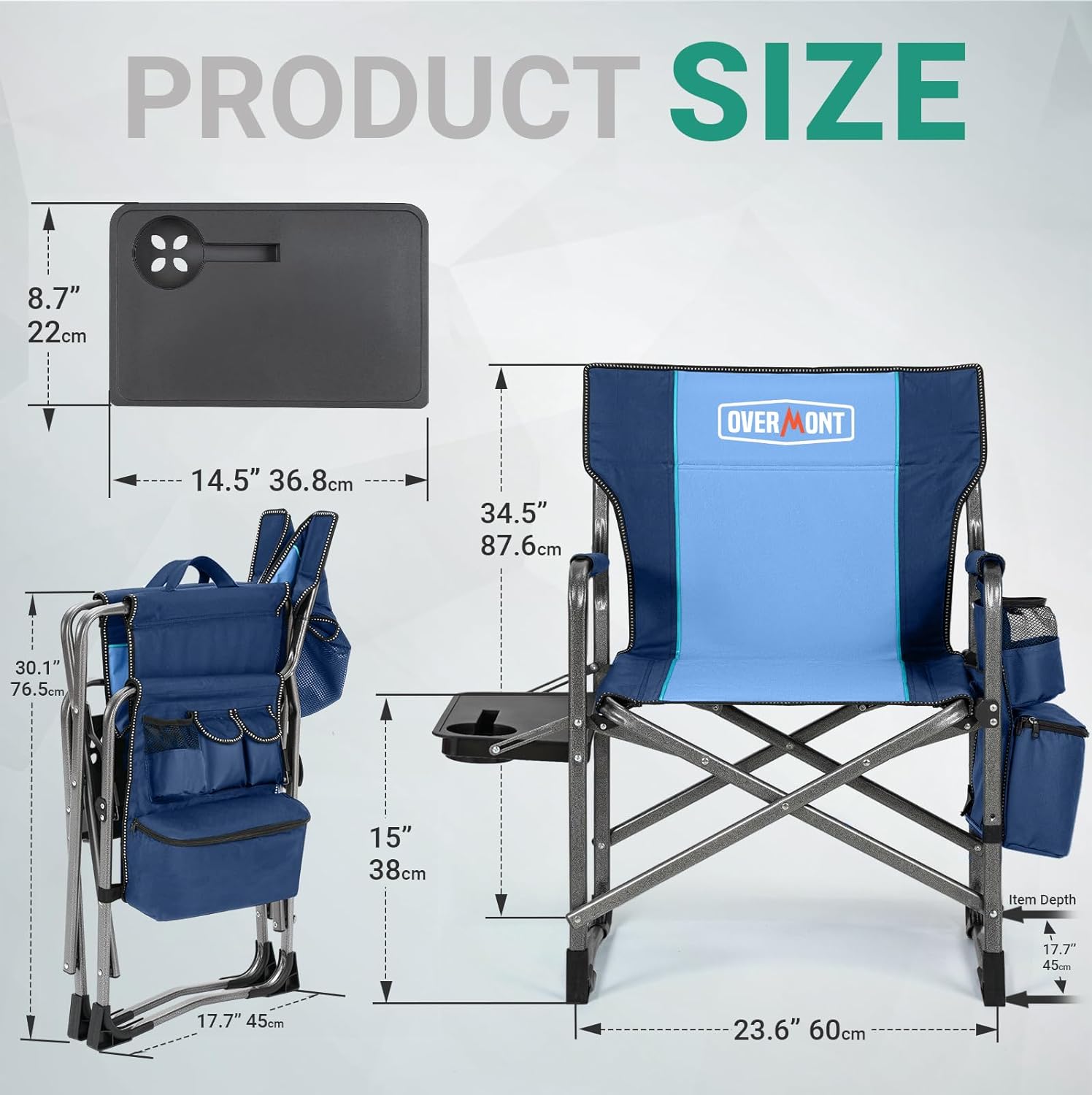 Heavy Duty Folding Camping Chair 180kg Cooler Table Blue