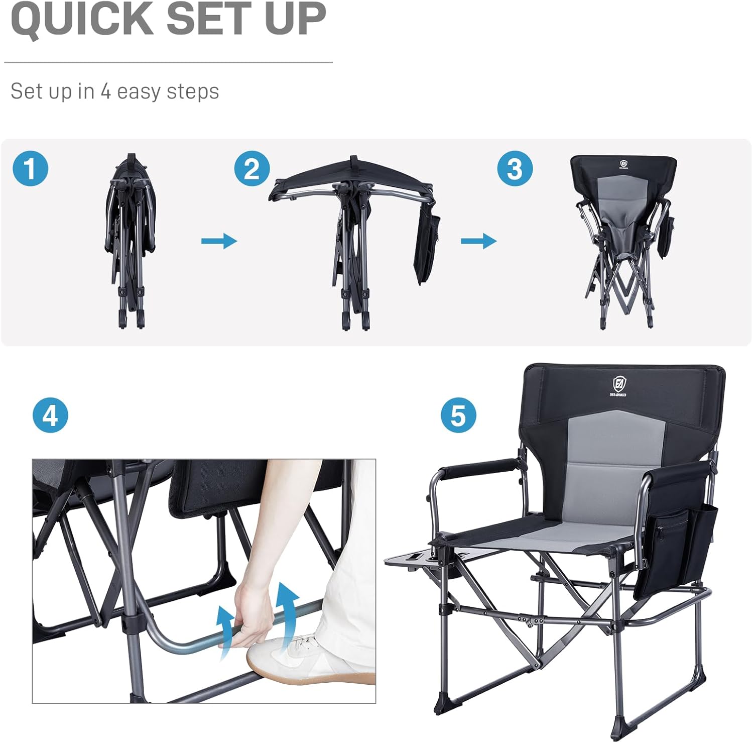 Heavy Duty Folding Directors Camping Chair 180kg Side Table