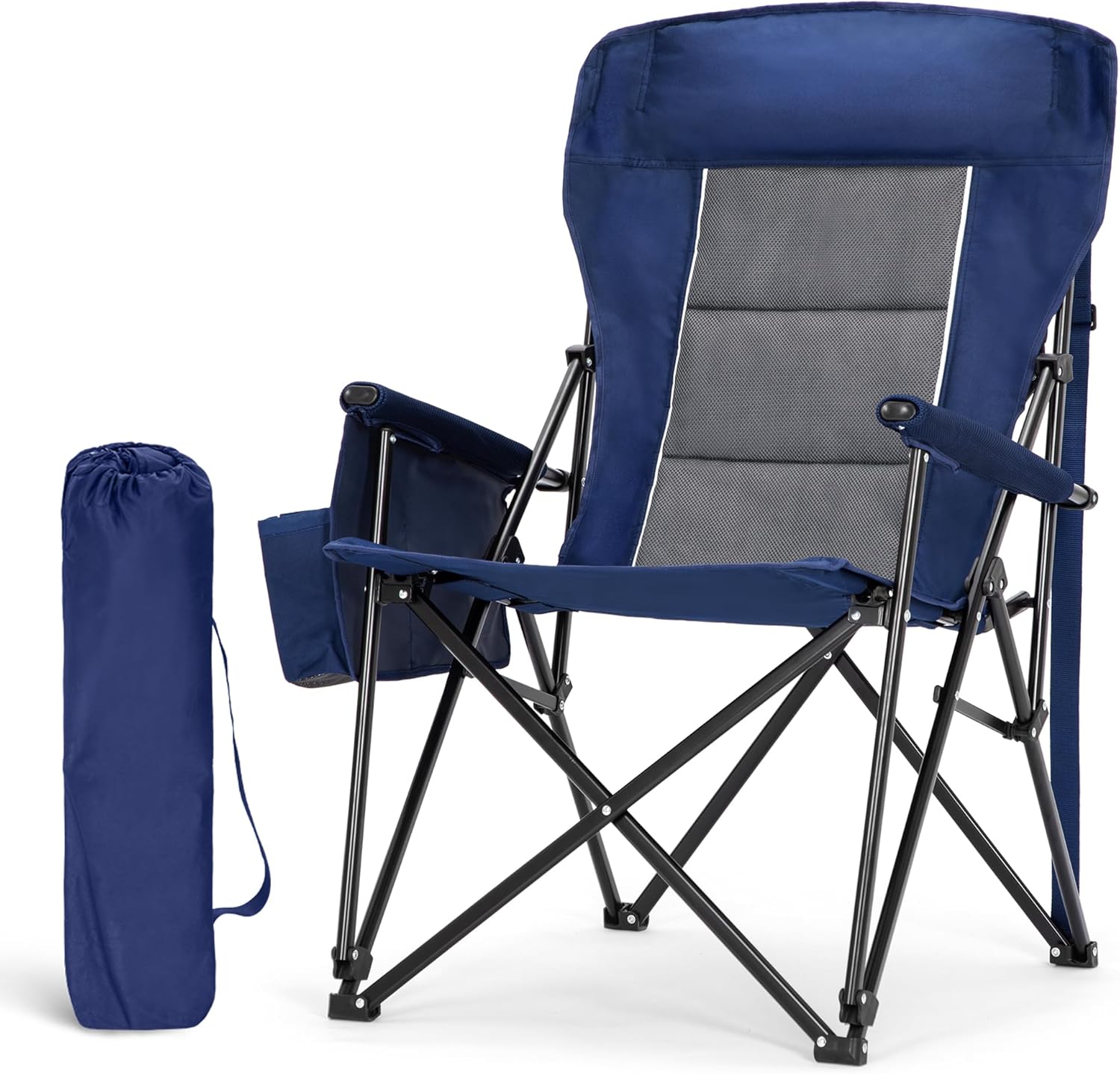 Oversized Heavy Duty Camping Chair 500LB with Headrest Blue