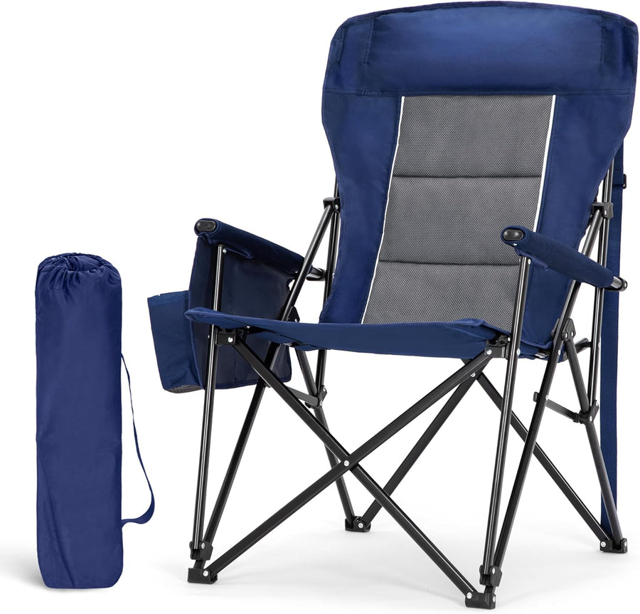 Oversized Heavy Duty Camping Chair 500LB with Headrest Blue