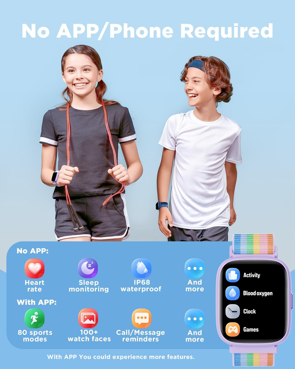 Kids Smart Watch Fitness Tracker Games IP68 1.8