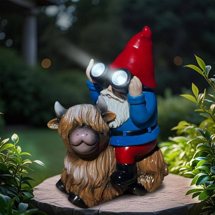 Solar Highland Cow Gnome Garden Statue LED Light Outdoor Decor