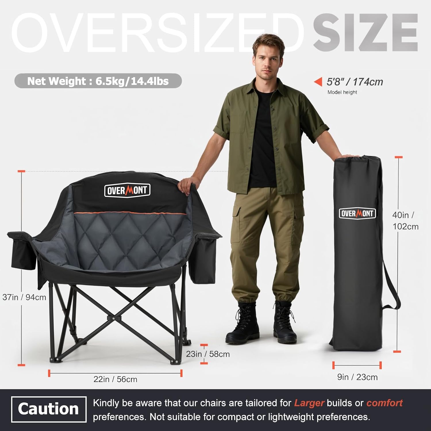 Oversized XL Camping Chair 450lb Padded Black Fold