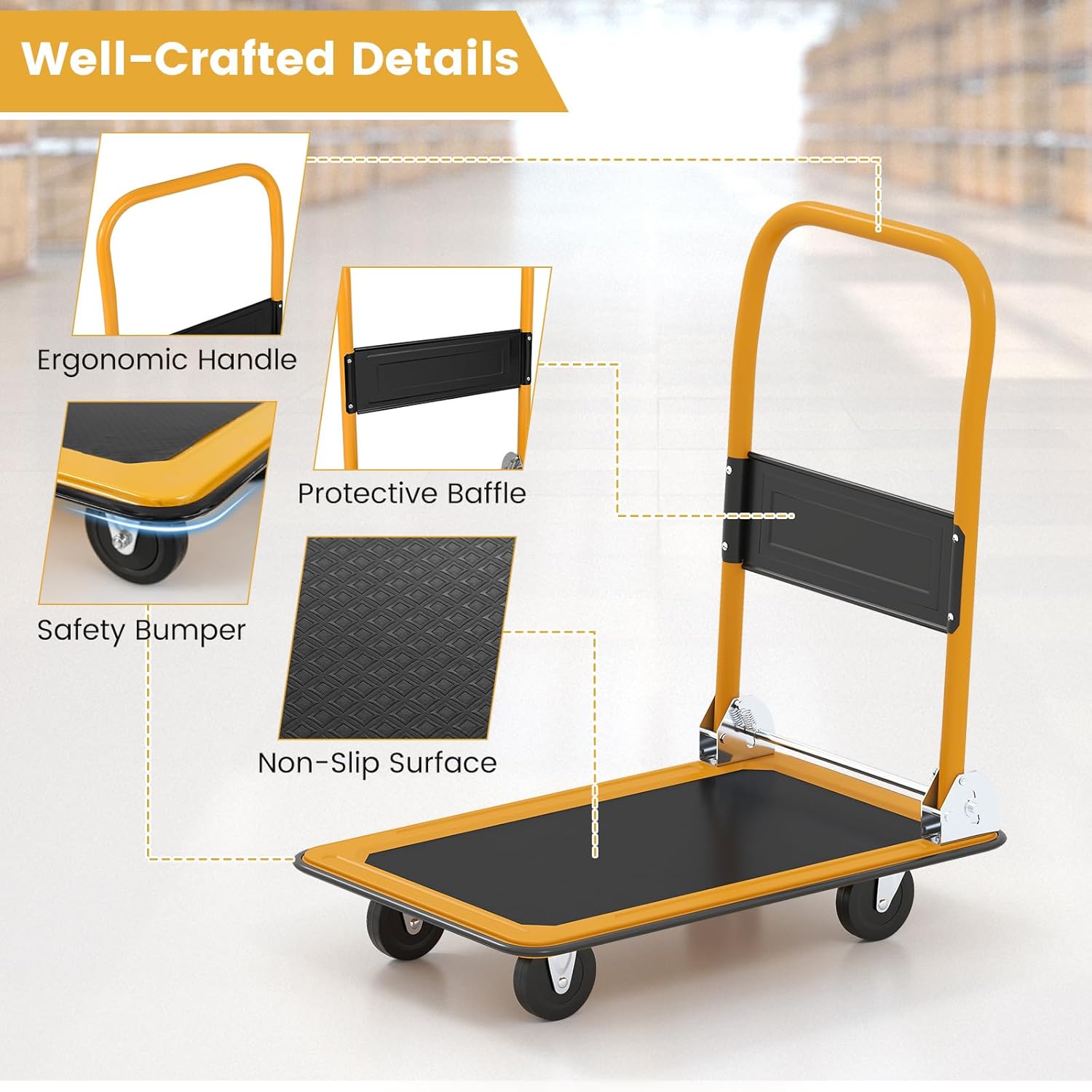 Portable 150KG Flatbed Push Cart Folding Platform Truck