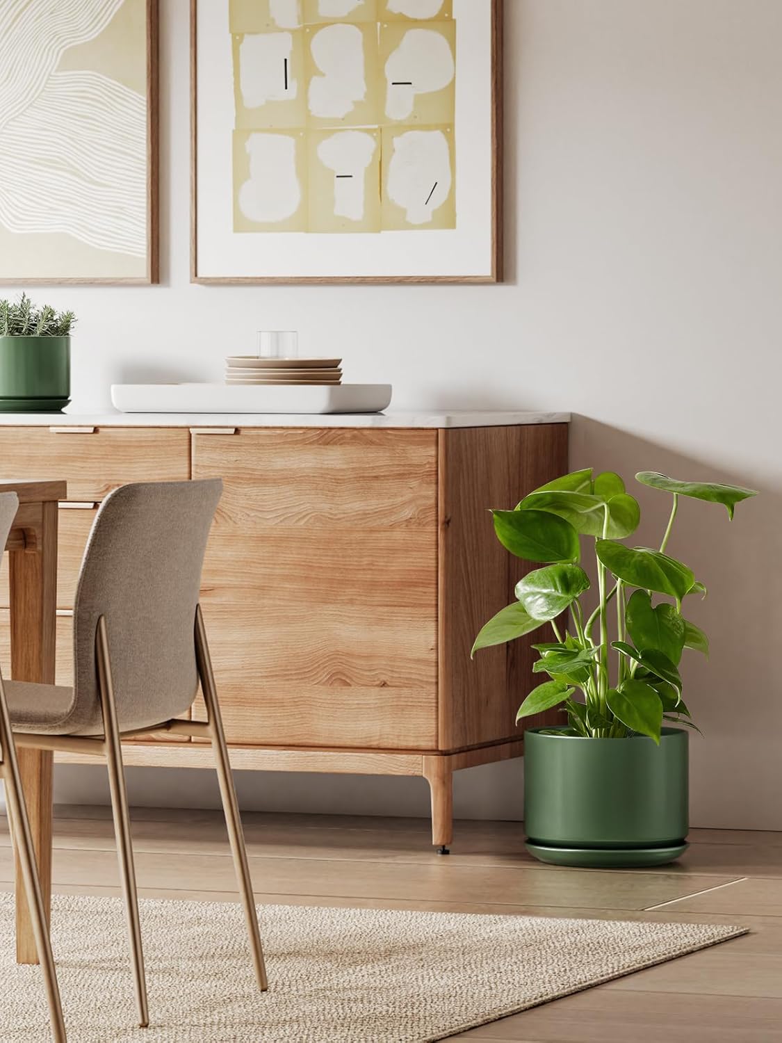 25cm Modern Green Ceramic Plant Pot with Saucer