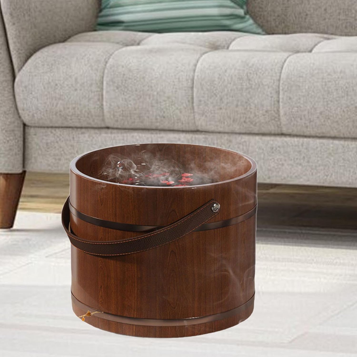 Wooden Foot Bath Tub Soak Basin Pedicure Spa Bucket Handle