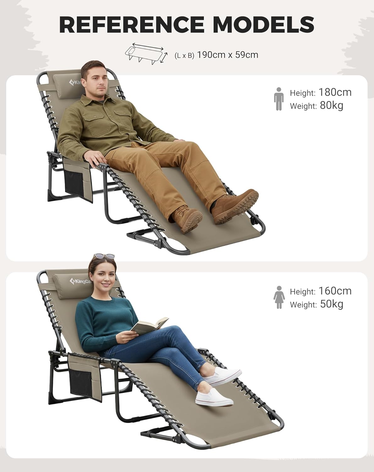 Folding Sun Lounger Camp Bed Beige 5 Position Recliner