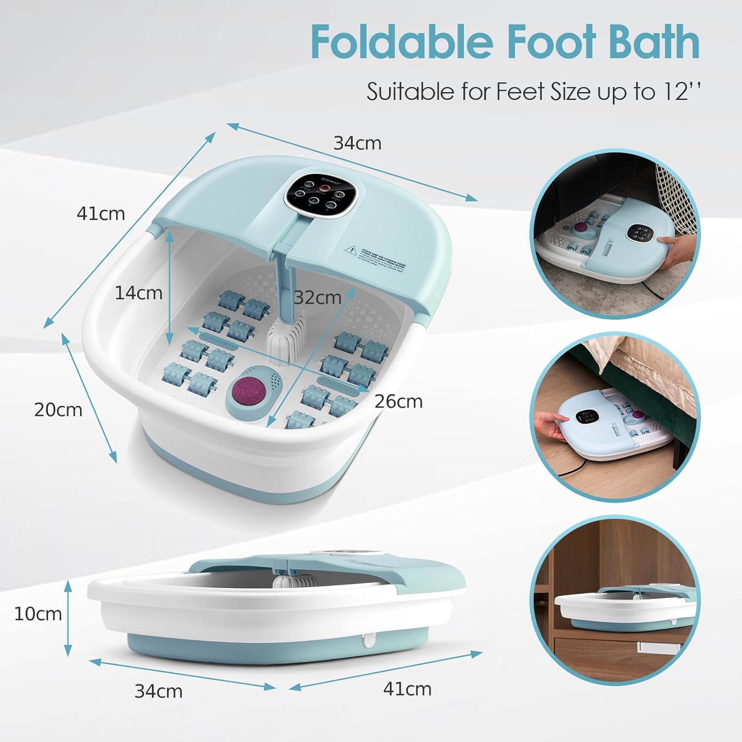 Electric Foldable Foot Spa Massager Heat Bubble Roller Timer