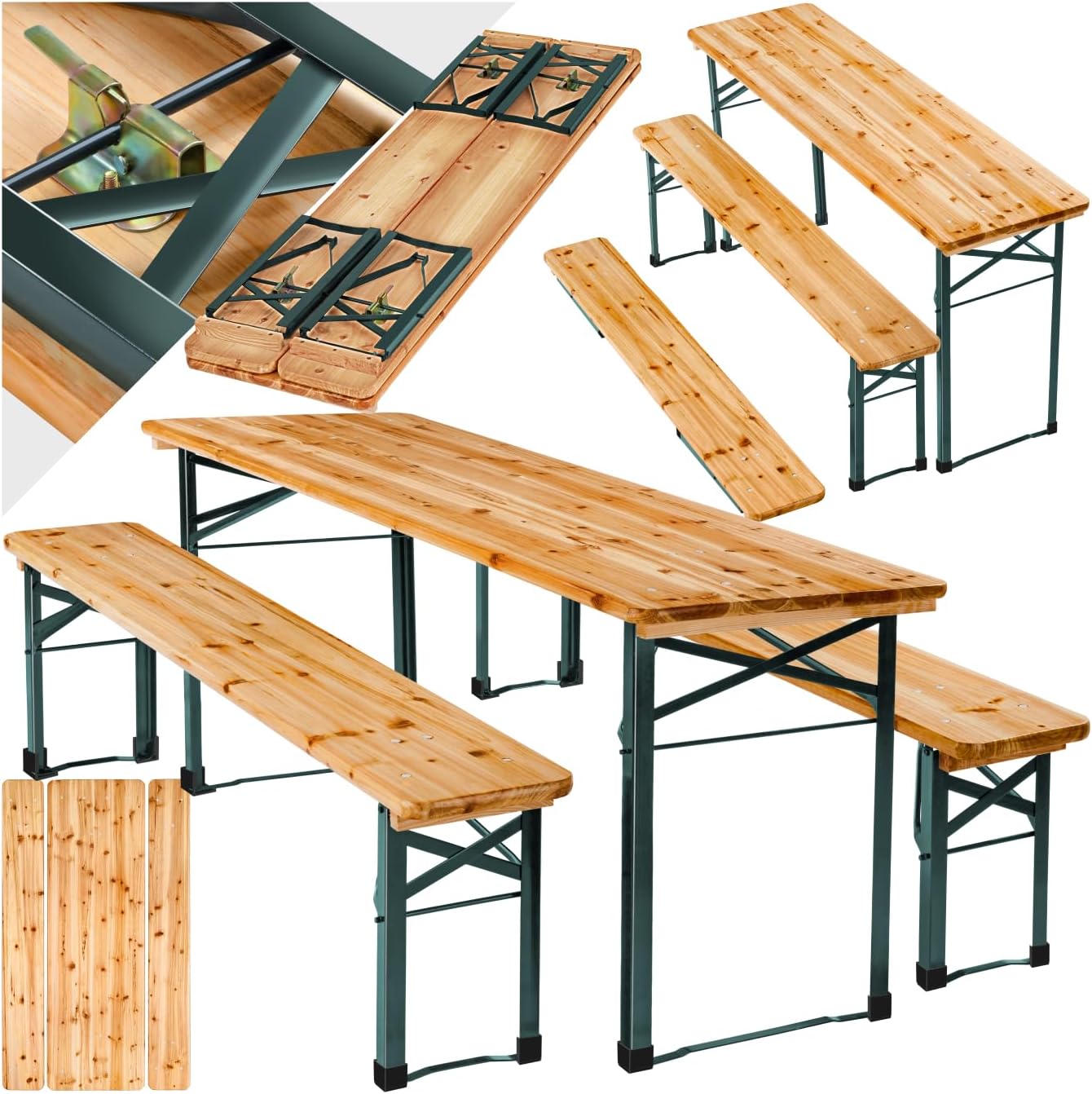 Folding Wooden Picnic Table & Bench Set 8 Seater Garden BBQ Set