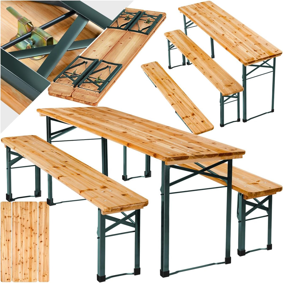 Folding Wooden Picnic Table & Bench Set 8 Seater Garden BBQ Set
