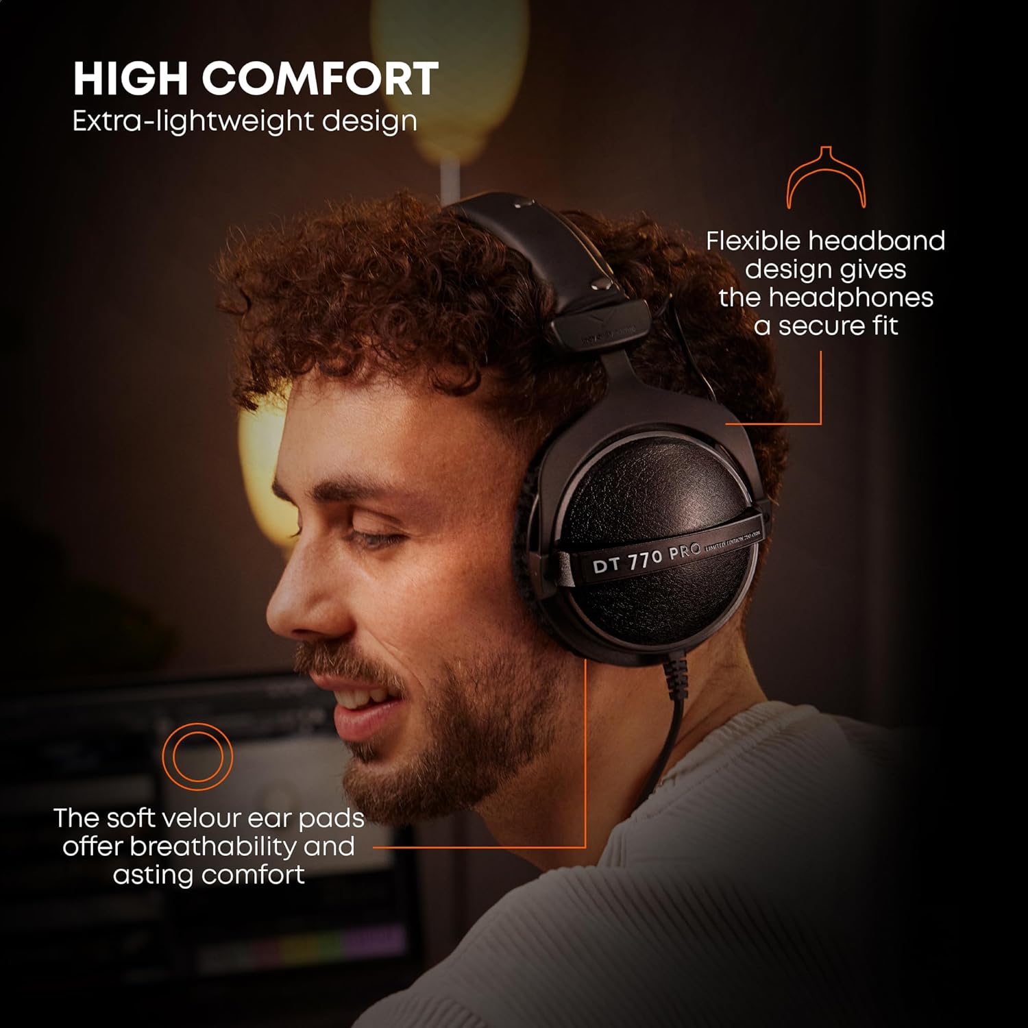 Closed Back Studio Monitoring Headphones 250 Ohm Over Ear High Resolution