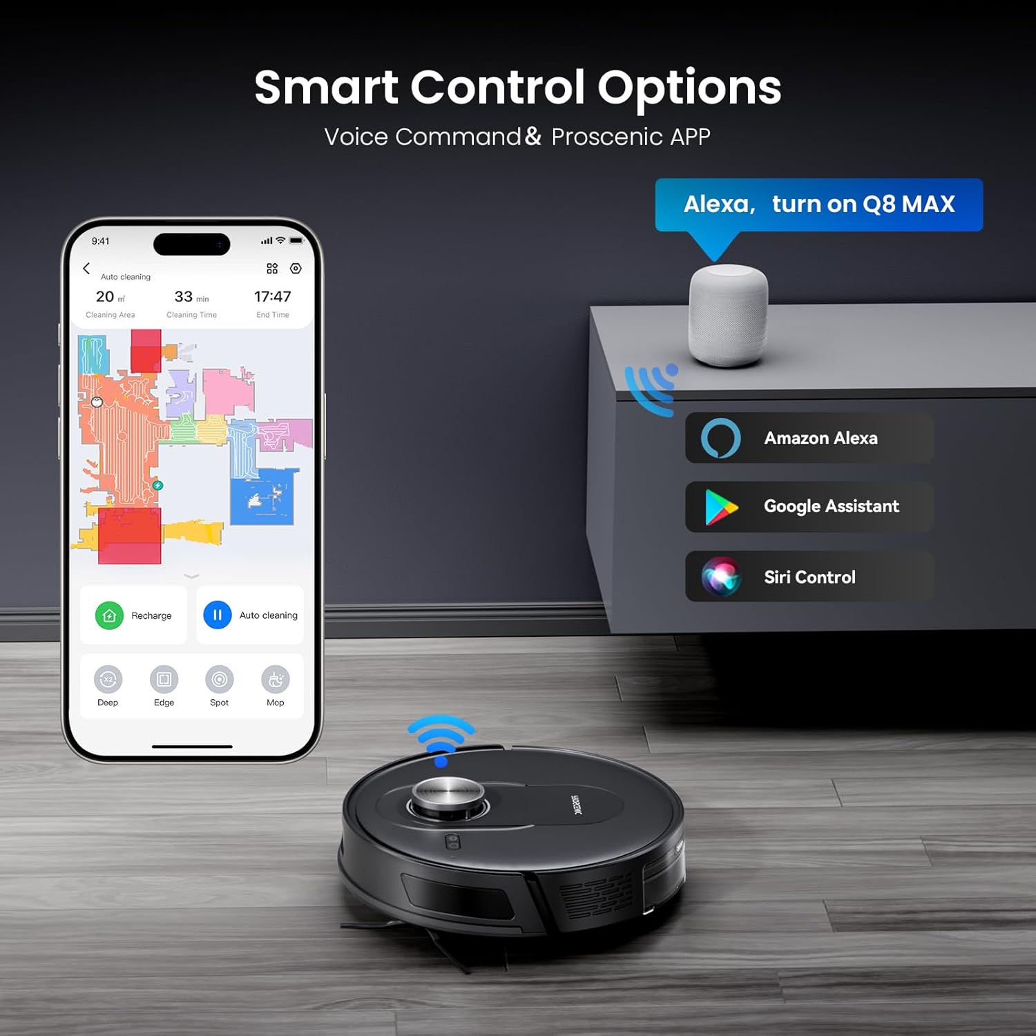 Robot Vacuum Mop 8000Pa LiDAR Mapping WiFi App 200Min Pet Hair