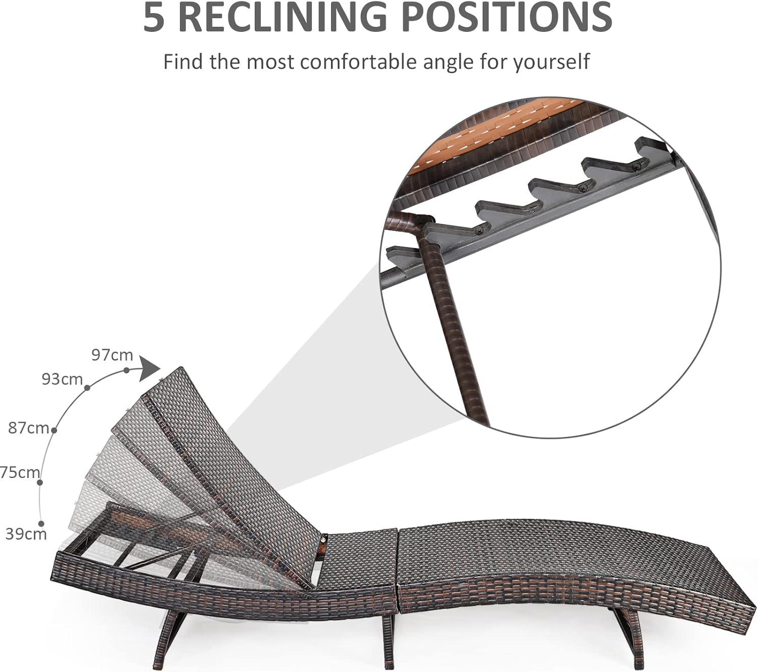 Folding Rattan Sun Lounger 5 Position Cushion Cream