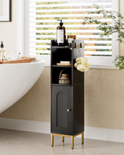 Slim Bathroom Storage Cabinet Door Black Freestanding Unit