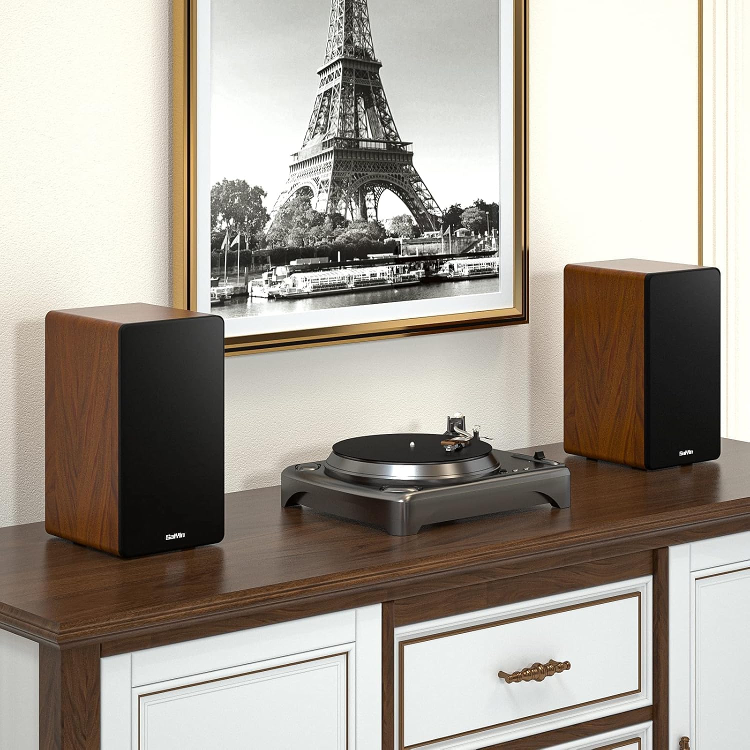 Active Bookshelf Speakers 80W Bluetooth 5.3 Optical Turntable