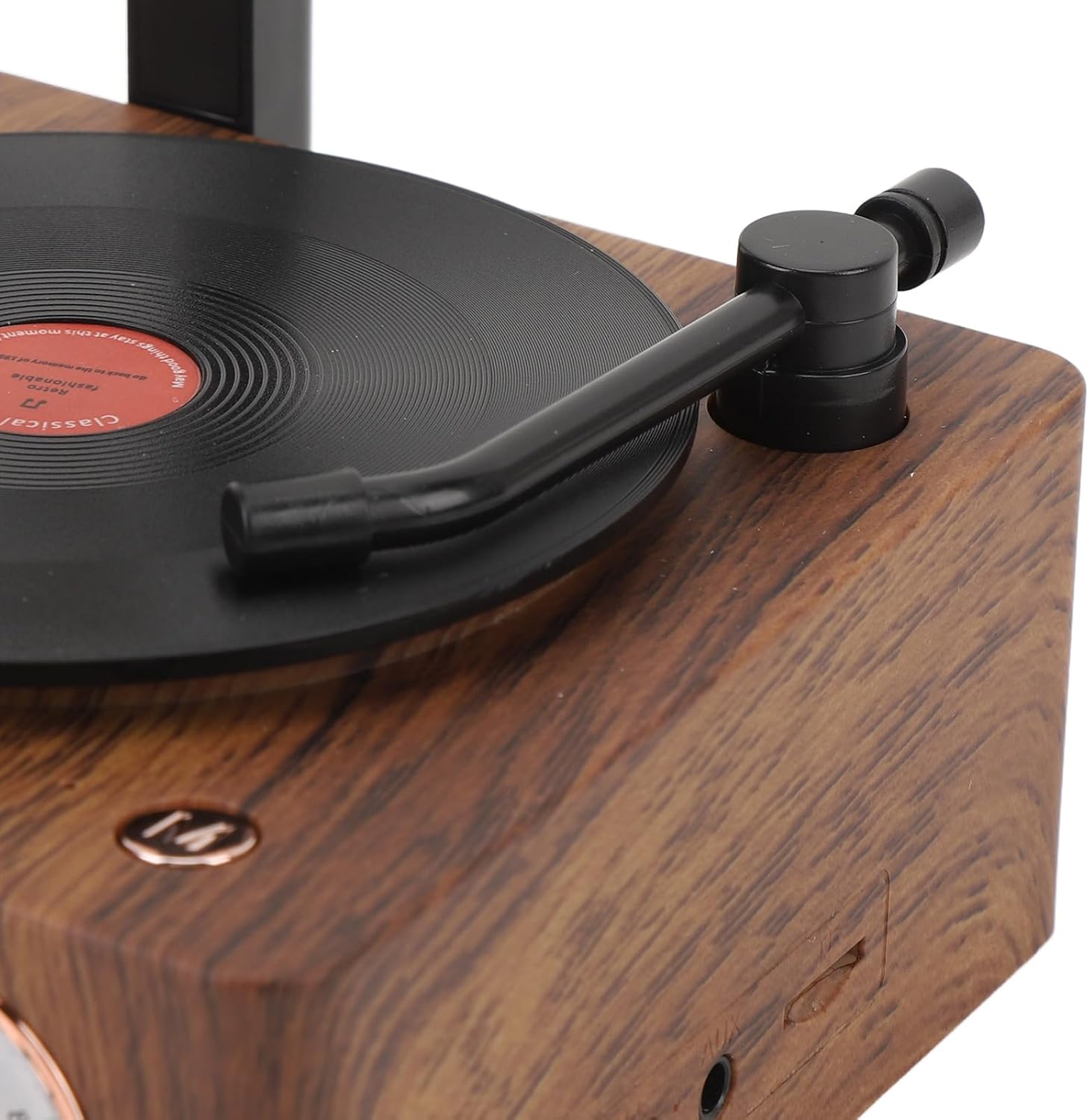 Vintage Bluetooth Speaker with Copper Horn FM Radio Wood Grain