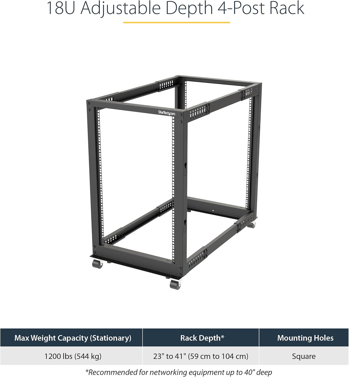 18U Mobile Open Frame Server Rack 4 Post with Wheels
