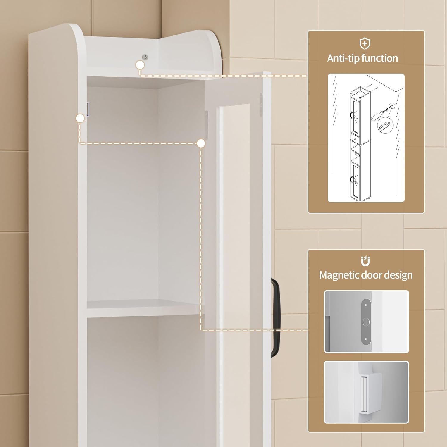 Tall Slim Bathroom Cabinet Frosted Glass Door Drawer 180cm