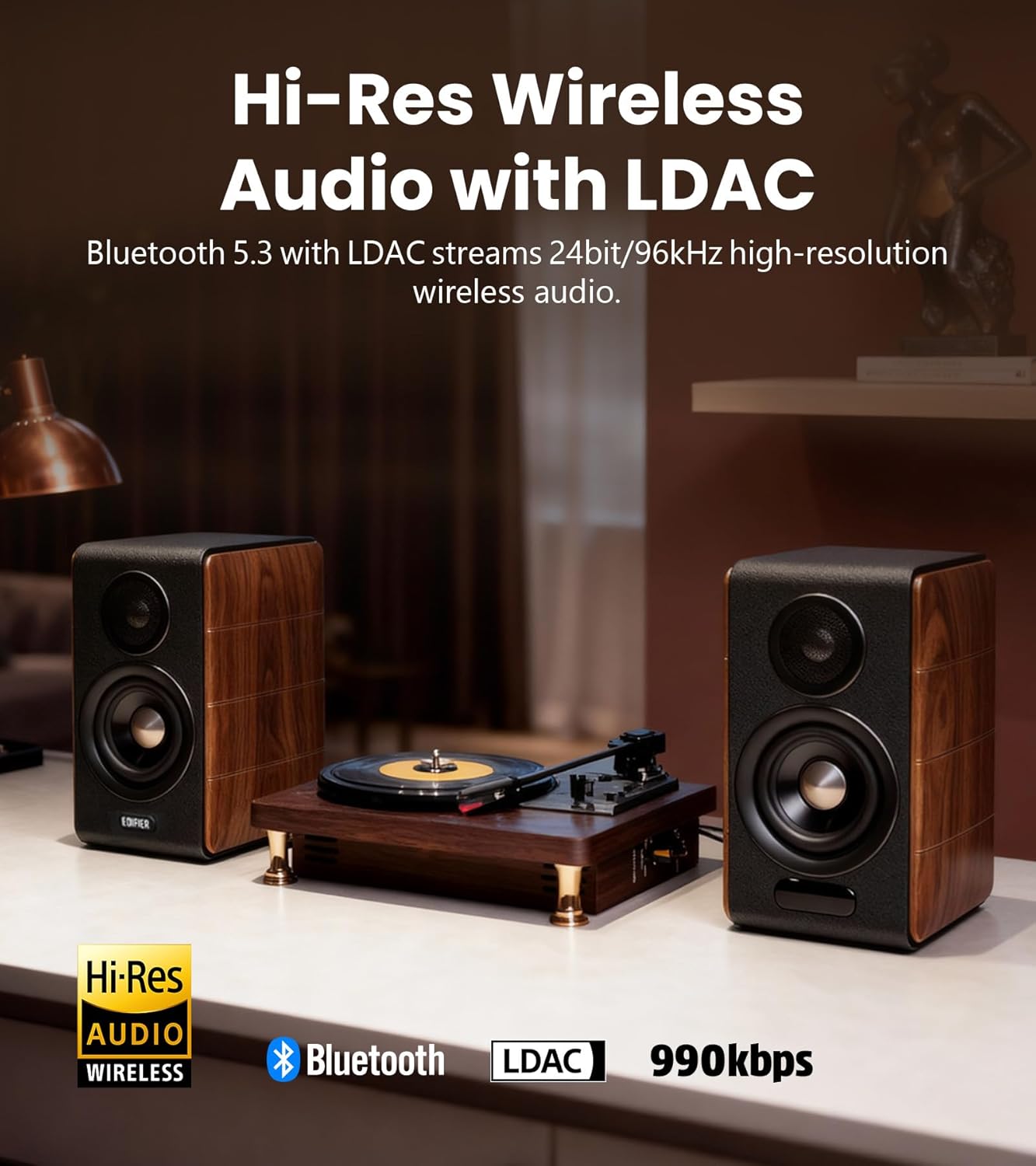 Hi Res Bookshelf Speakers 88W Bluetooth LDAC USB C Optical RCA
