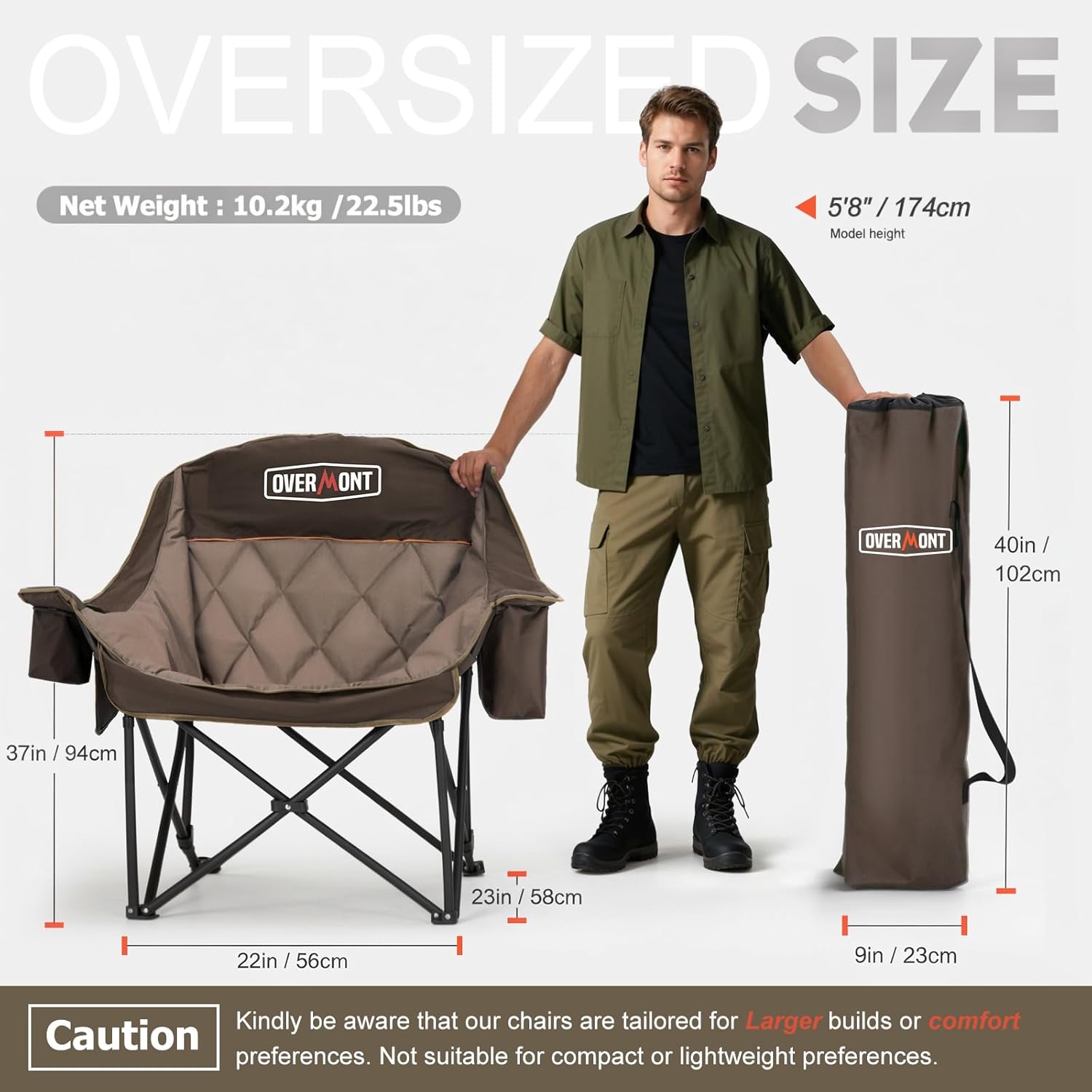 Oversized XL Camping Chairs 2 Pack 450lb Padded Khaki