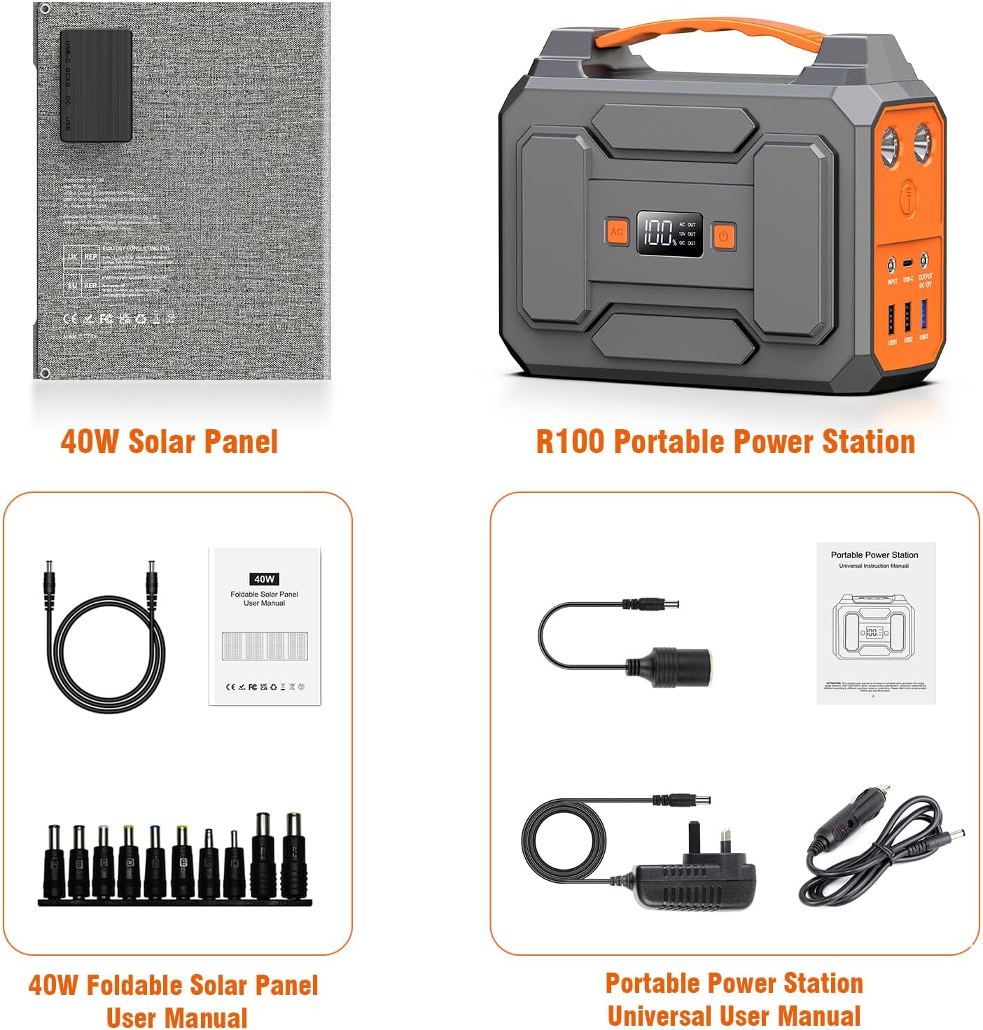 100W Portable Power Station With 40W Solar Panel 99Wh