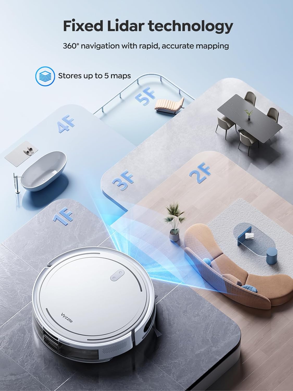 Robot Vacuum Mop 5000Pa Ultra Thin LiDAR Smart Mapping App Control