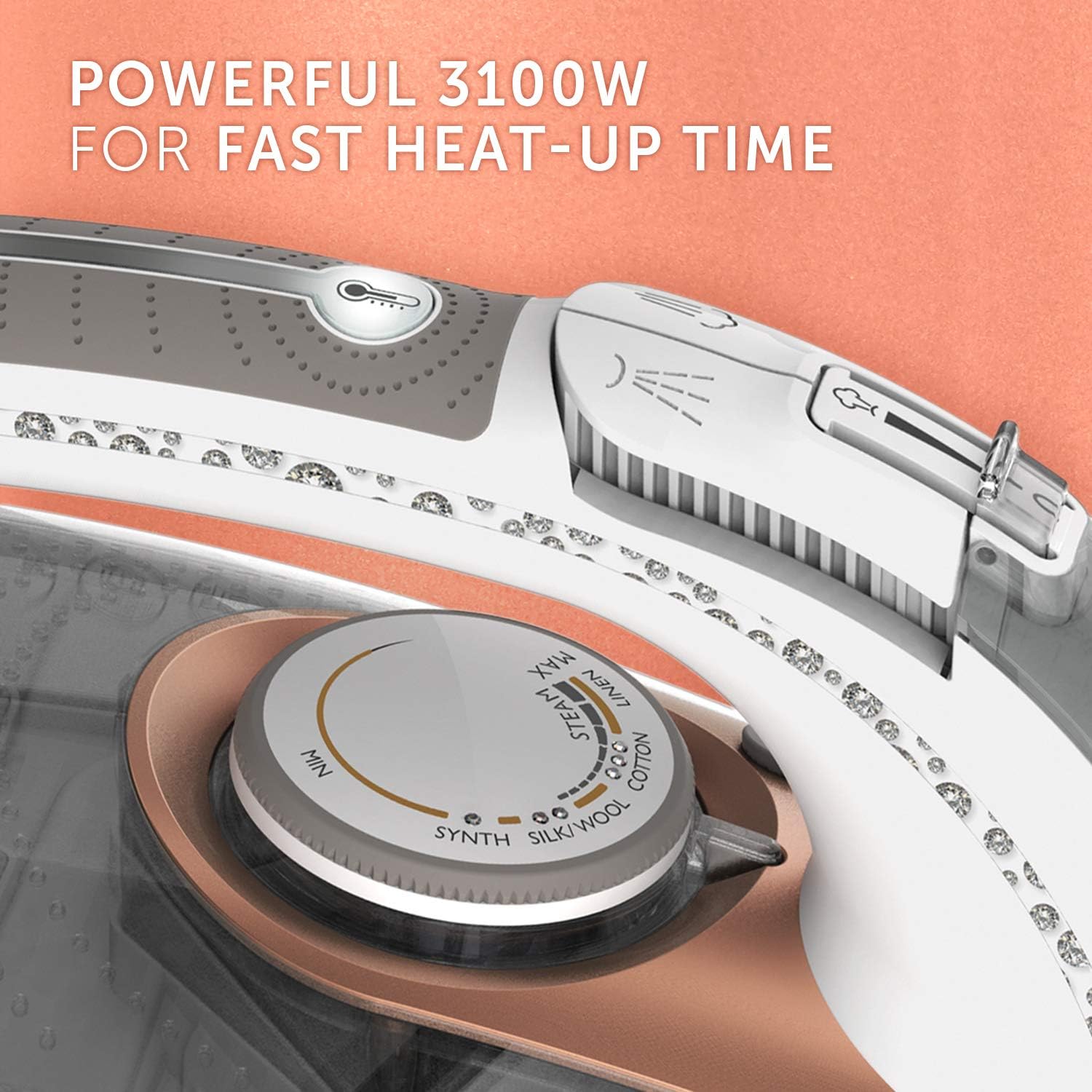 3100W Steam Iron Diamond Ceramic Soleplate 200g Steam Shot