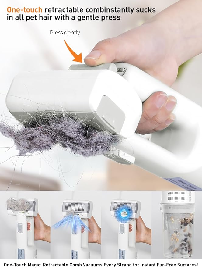 Cordless Pet Grooming Vacuum 10KPa 4 Brush Low Noise White