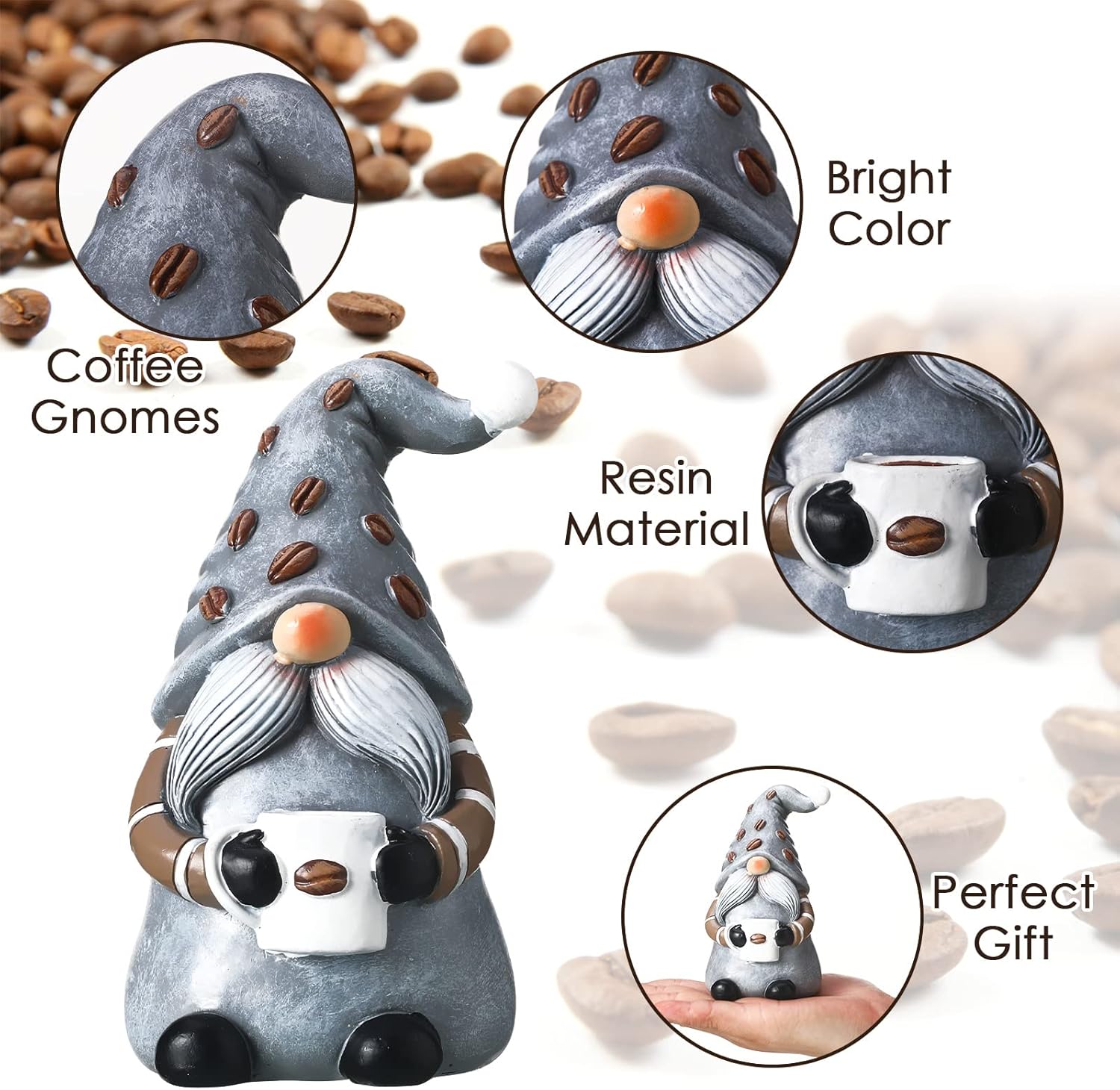 2PCS Coffee Gnome Decor Coffee Bar Resin Figurines Tiered Tray
