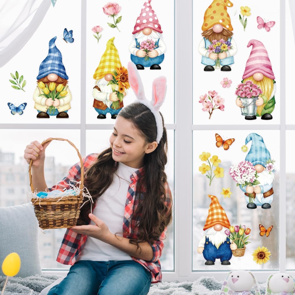 Large Gnome Window Cling 120cm Double Sided Flower Sticker
