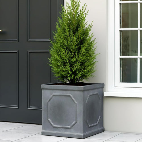 55cm Large Square Planter Faux Lead Garden Pot Grey Tree Box