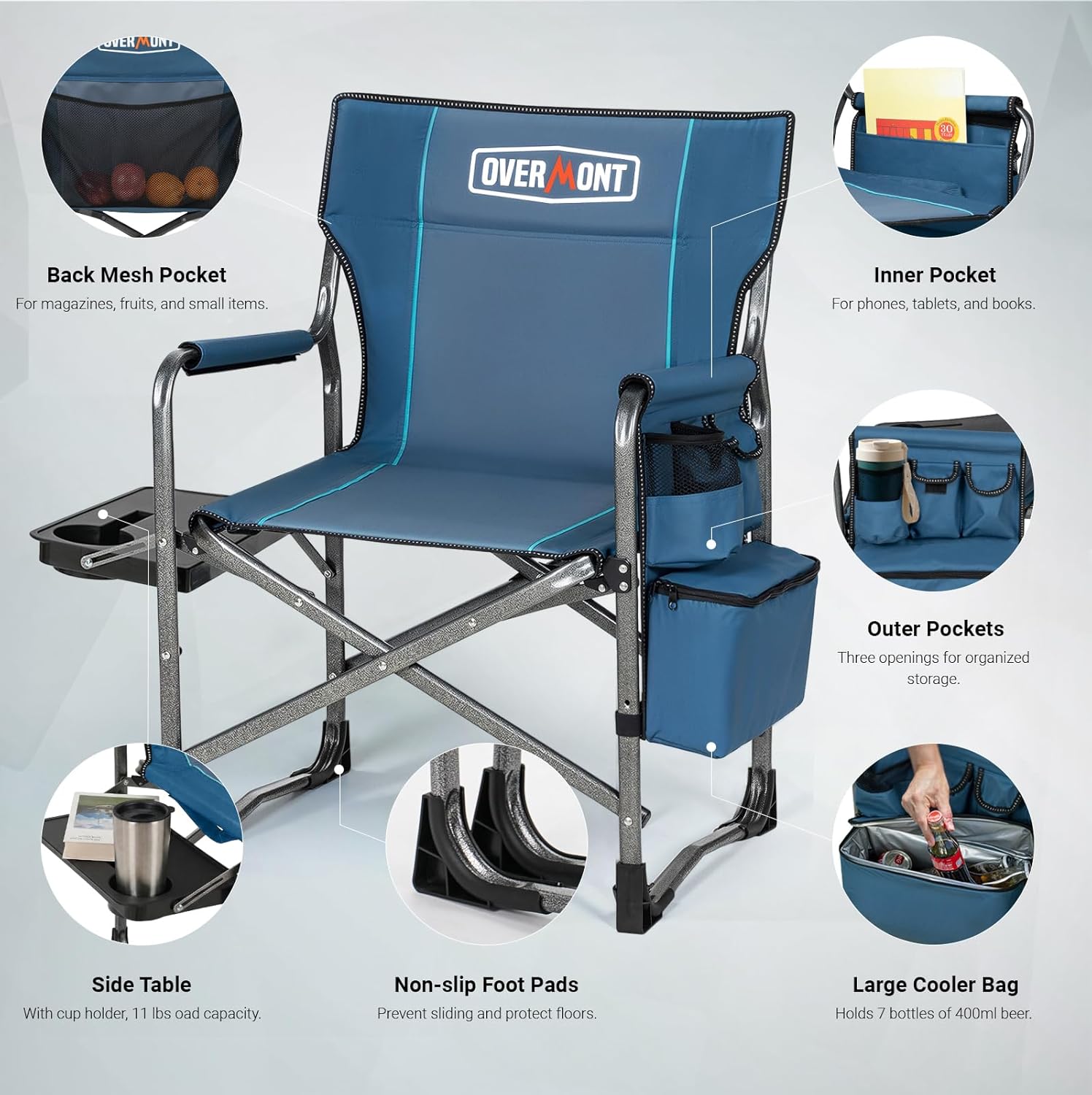 Set of 2 Heavy Duty Folding Camping Chairs 180kg Cooler Table