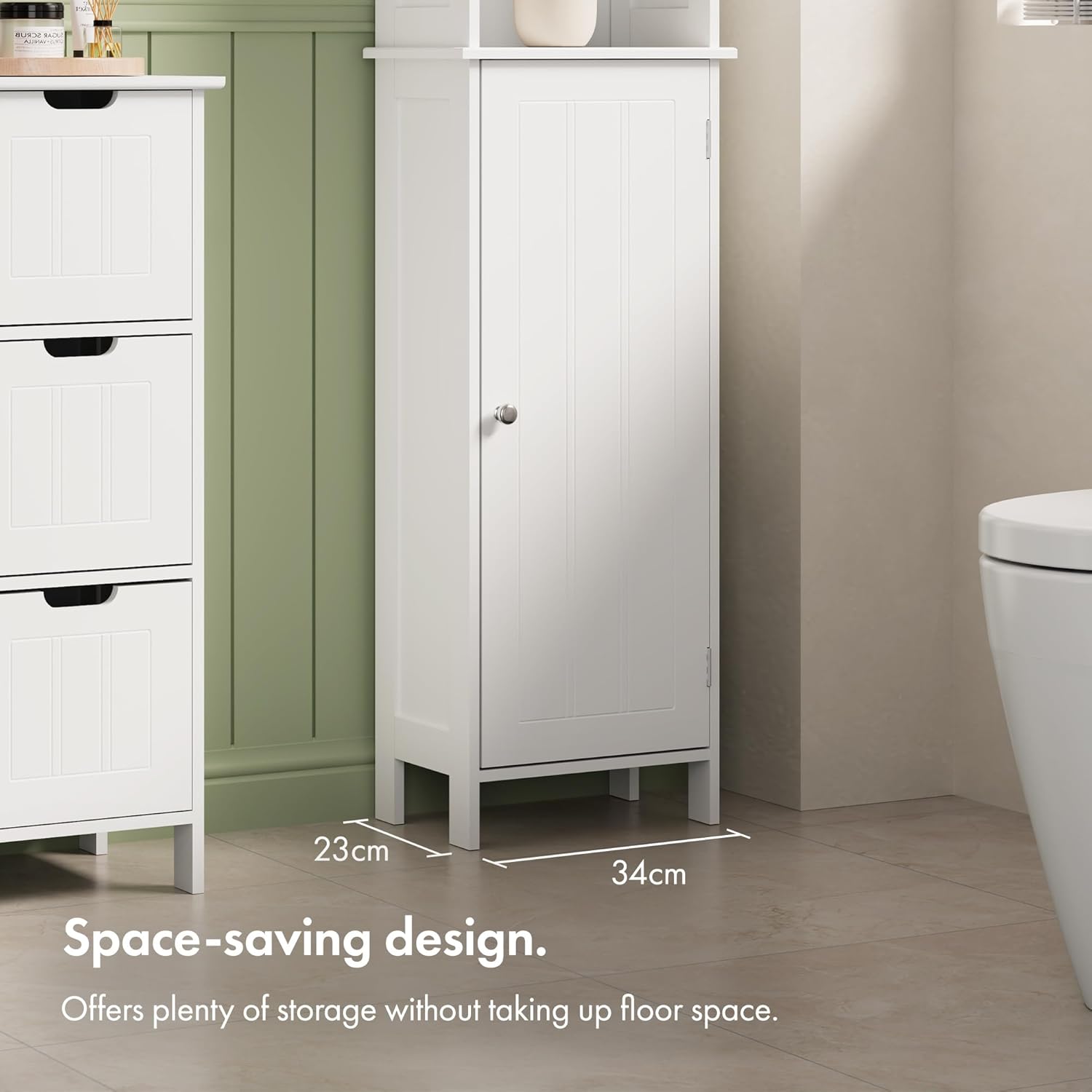 Tall Bathroom Cabinet White 6 Shelf Shaker Storage Unit