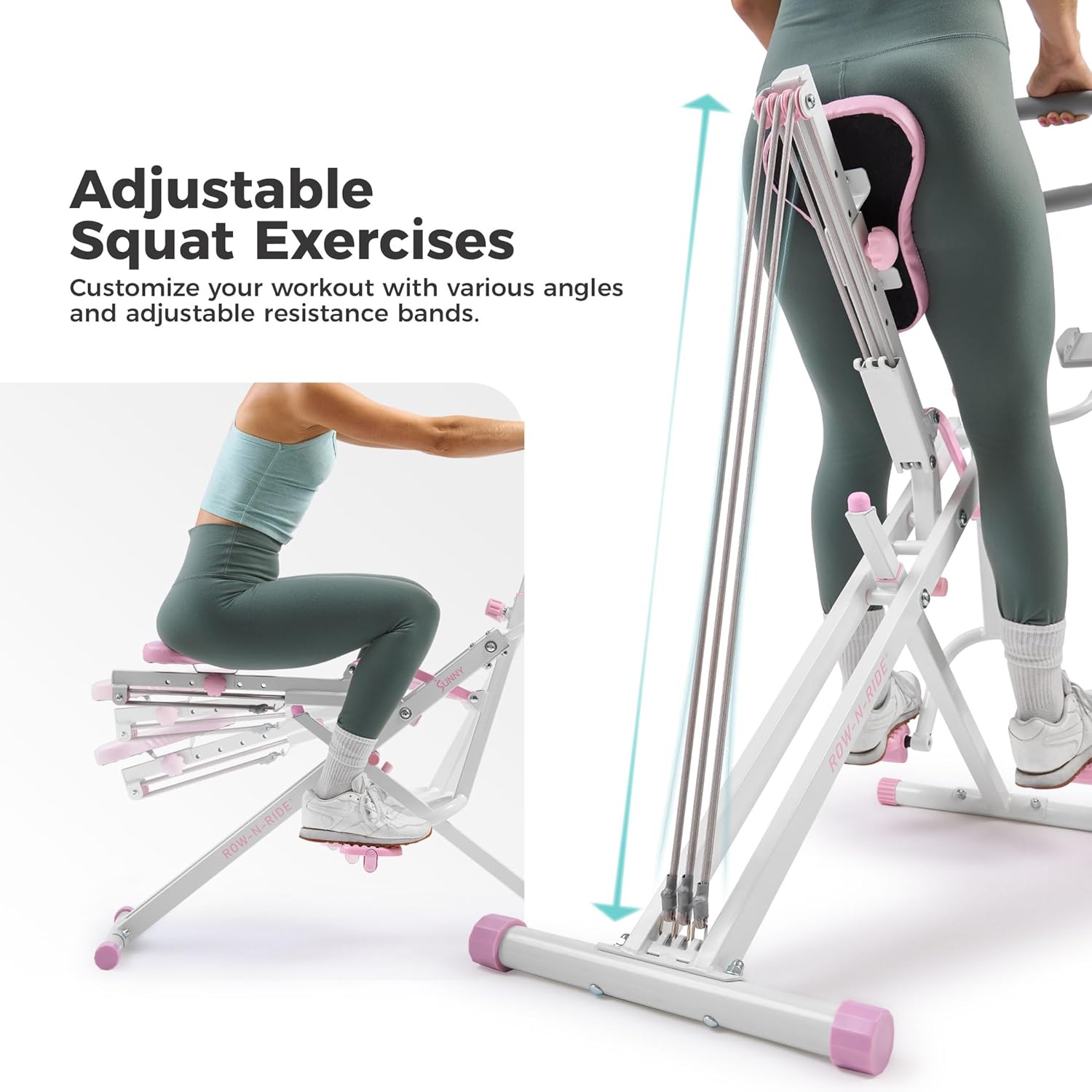 Foldable Squat Machine Row-N-Ride Trainer w/ Resistance Bands 150kg