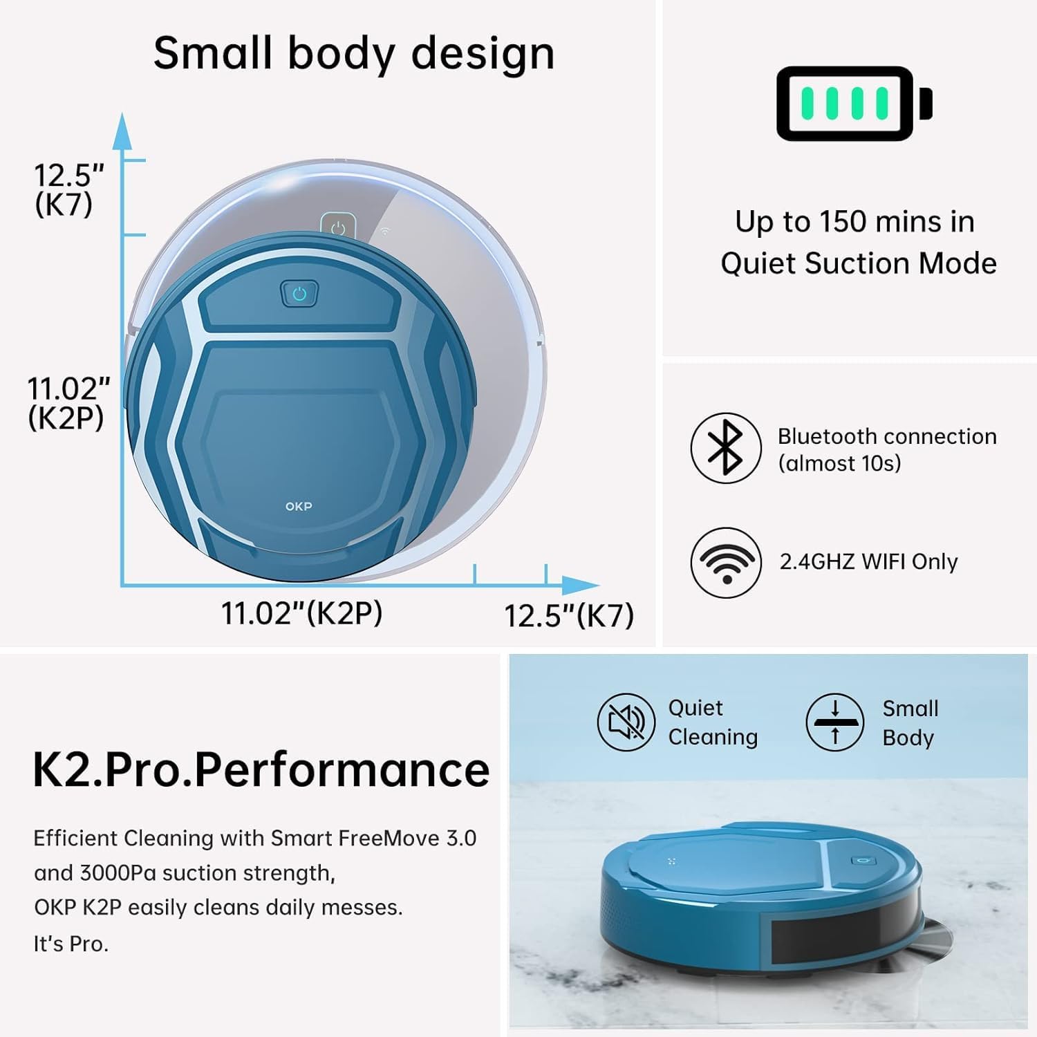 Robot Vacuum Cleaner 3000Pa Pet Hair Tangle Free WiFi App Auto Charge
