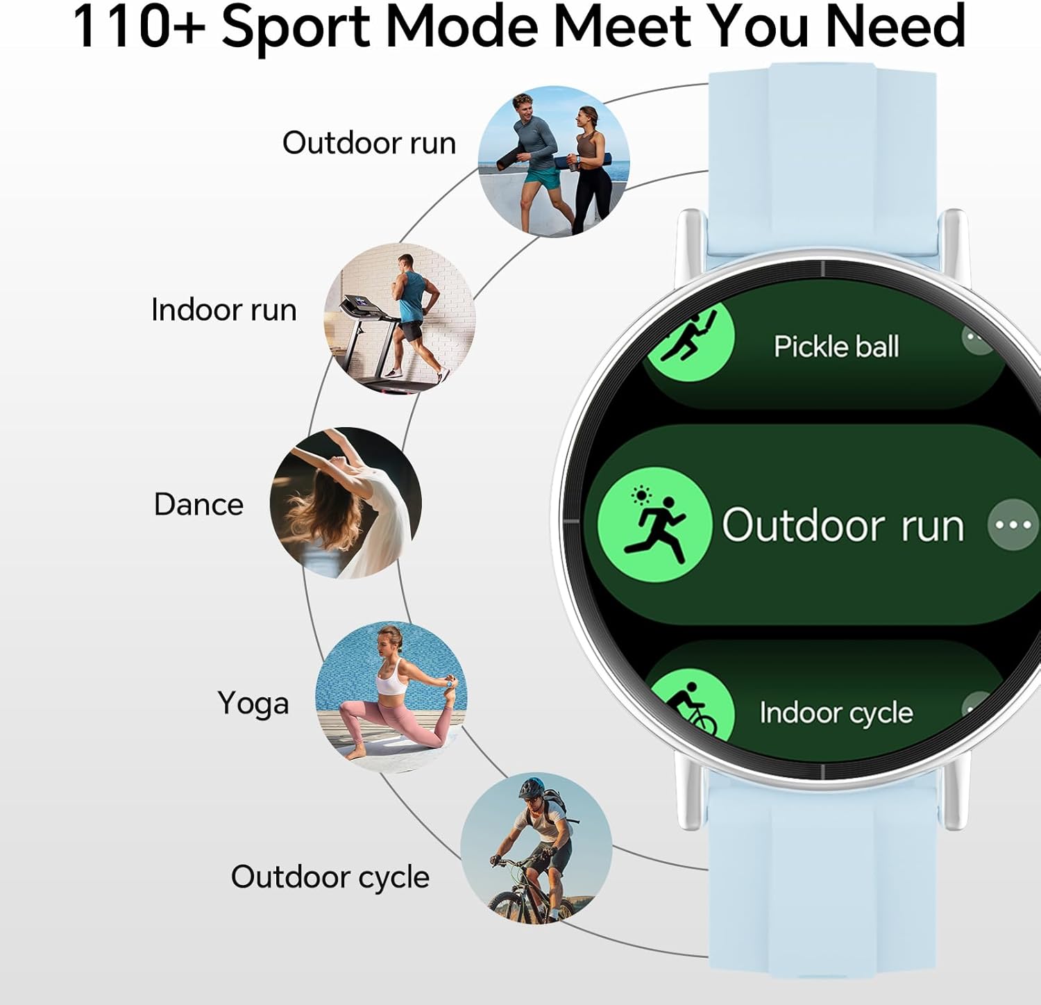 Round Smart Watch Bluetooth Calling Fitness Tracker Blue 2 Bands