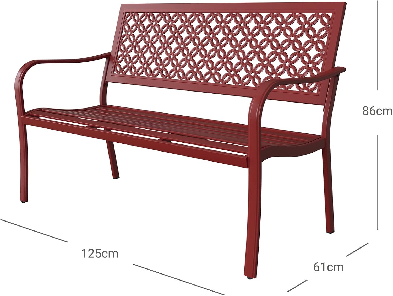 Red Metal Garden Bench 2–3 Seater Outdoor Patio Seat Rust Resistant