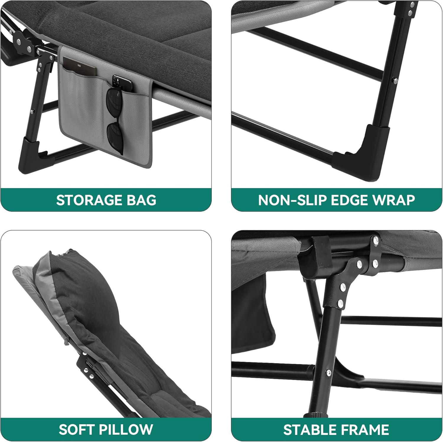 Folding Sun Lounger with Cushion Adjustable Portable Black 200cm