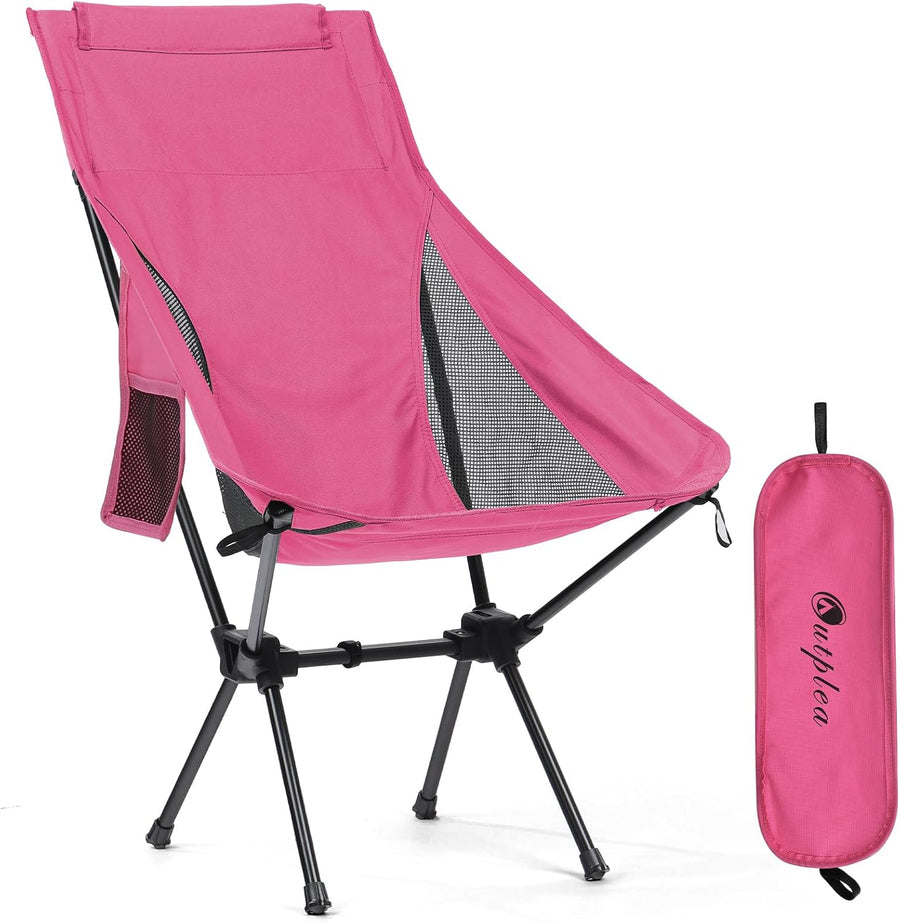 Pink High Back Lightweight Camping Chair Portable Folding Seat