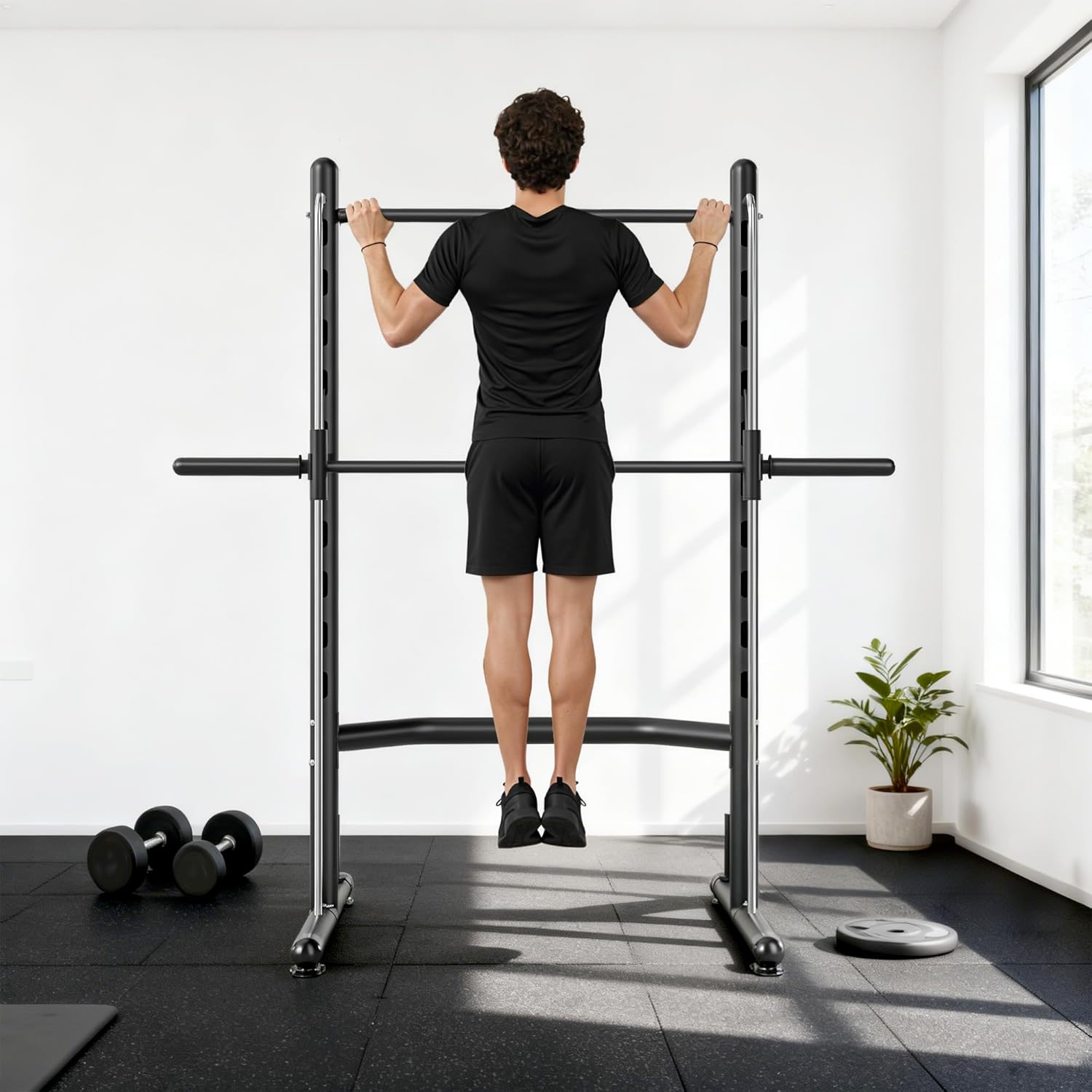 Smith Machine Squat Rack w Pull Up Bar Adjustable Barbell Stand Gym