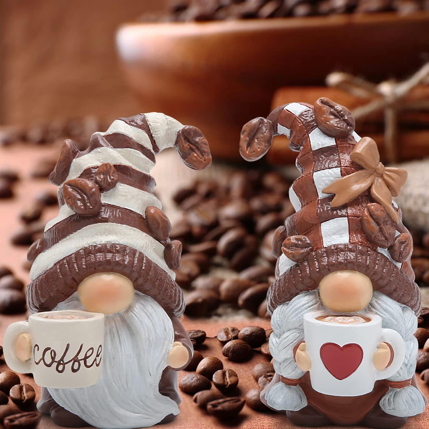 2Pcs Coffee Gnome Figurines Resin Swedish Tomte Decor