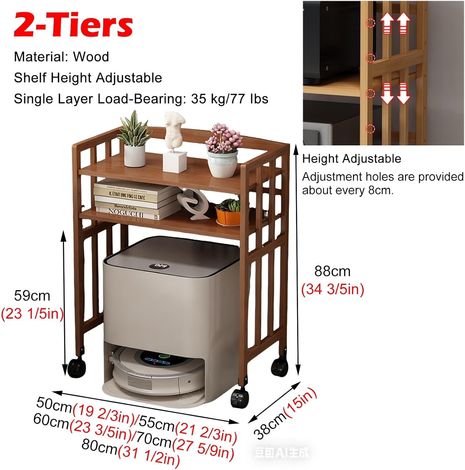 Wide Robot Vacuum Storage Cabinet Mobile 4 Tier Adjustable Shelf Stand
